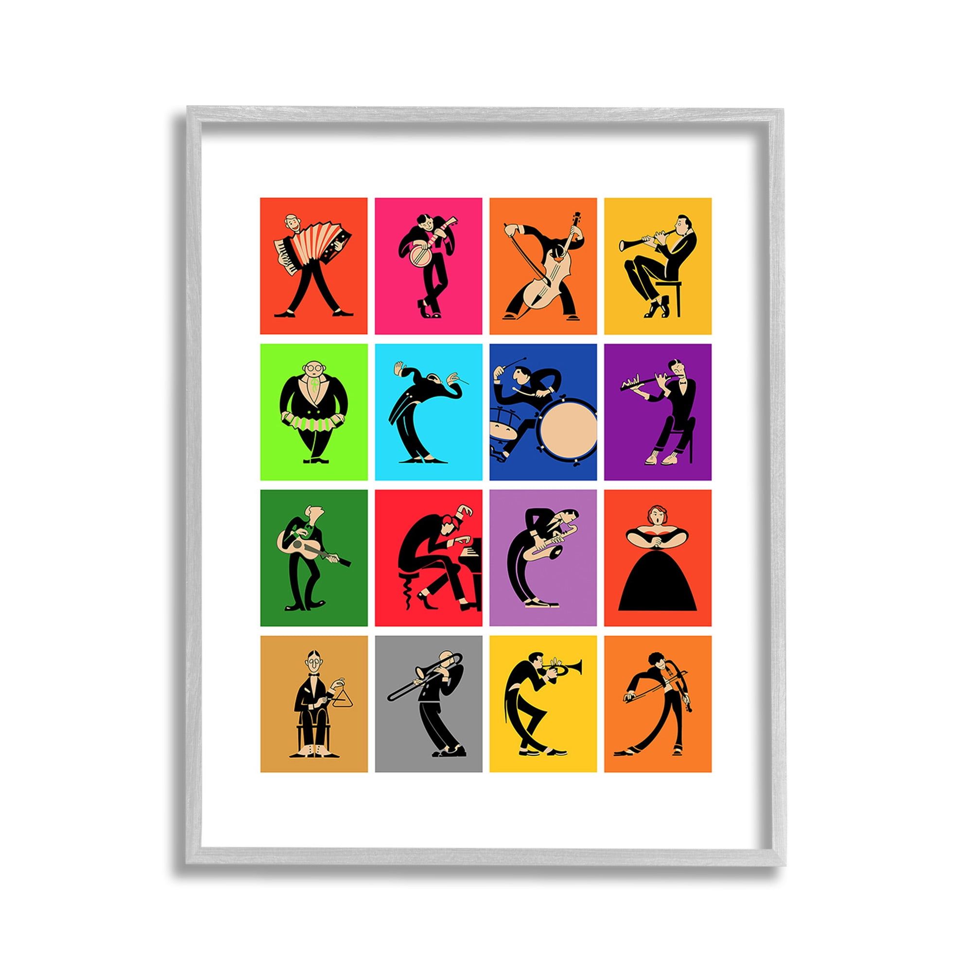 Colorful Orchestra Musicians Print with Gray Frame, 11 x 14