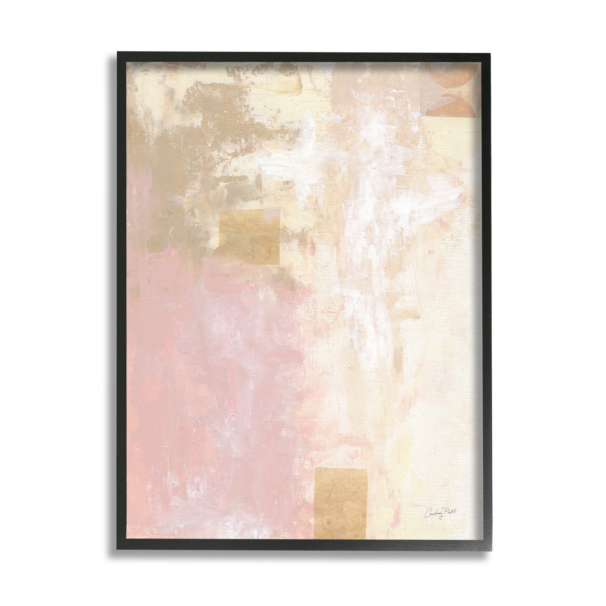 Soft Pink and Beige Abstract Canvas Print with Black Frame, 24 x 30