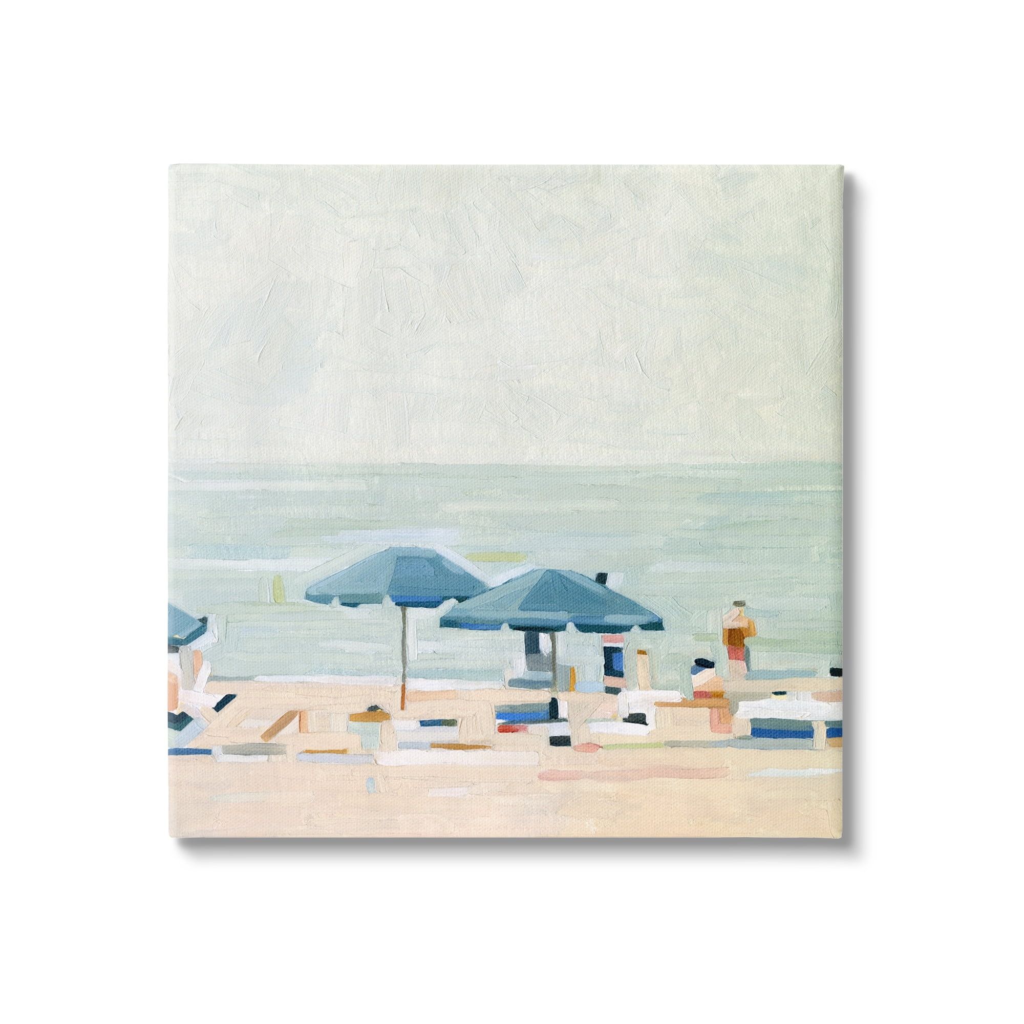 Modern Coastal Landscape Canvas Art in Blue and Beige, 36" x 36"