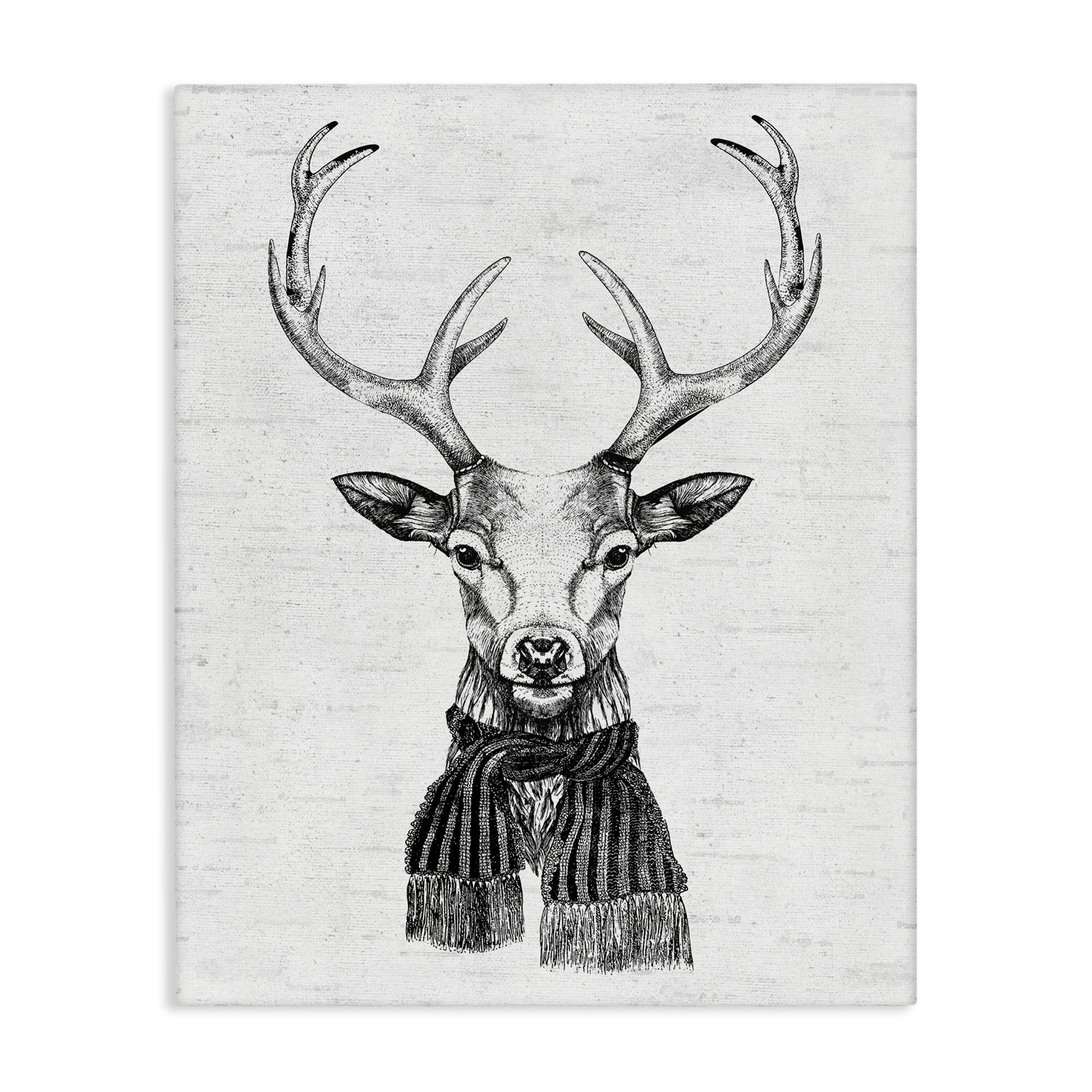 Monochrome Deer with Scarf Canvas Wall Art, 16 x 20