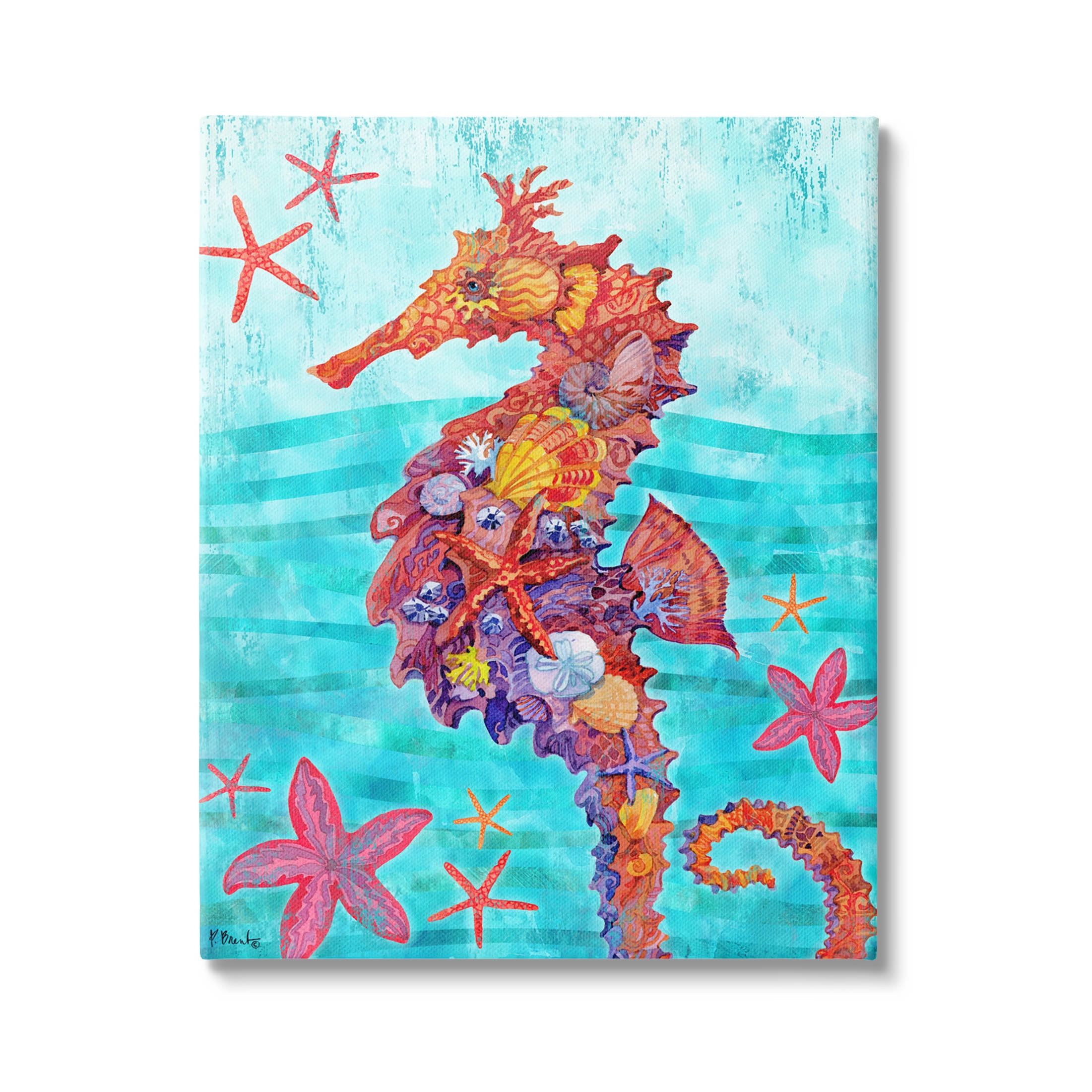 Nassau Seahorse Aquatic Shell Collage Canvas Wall Art, 16 x 20