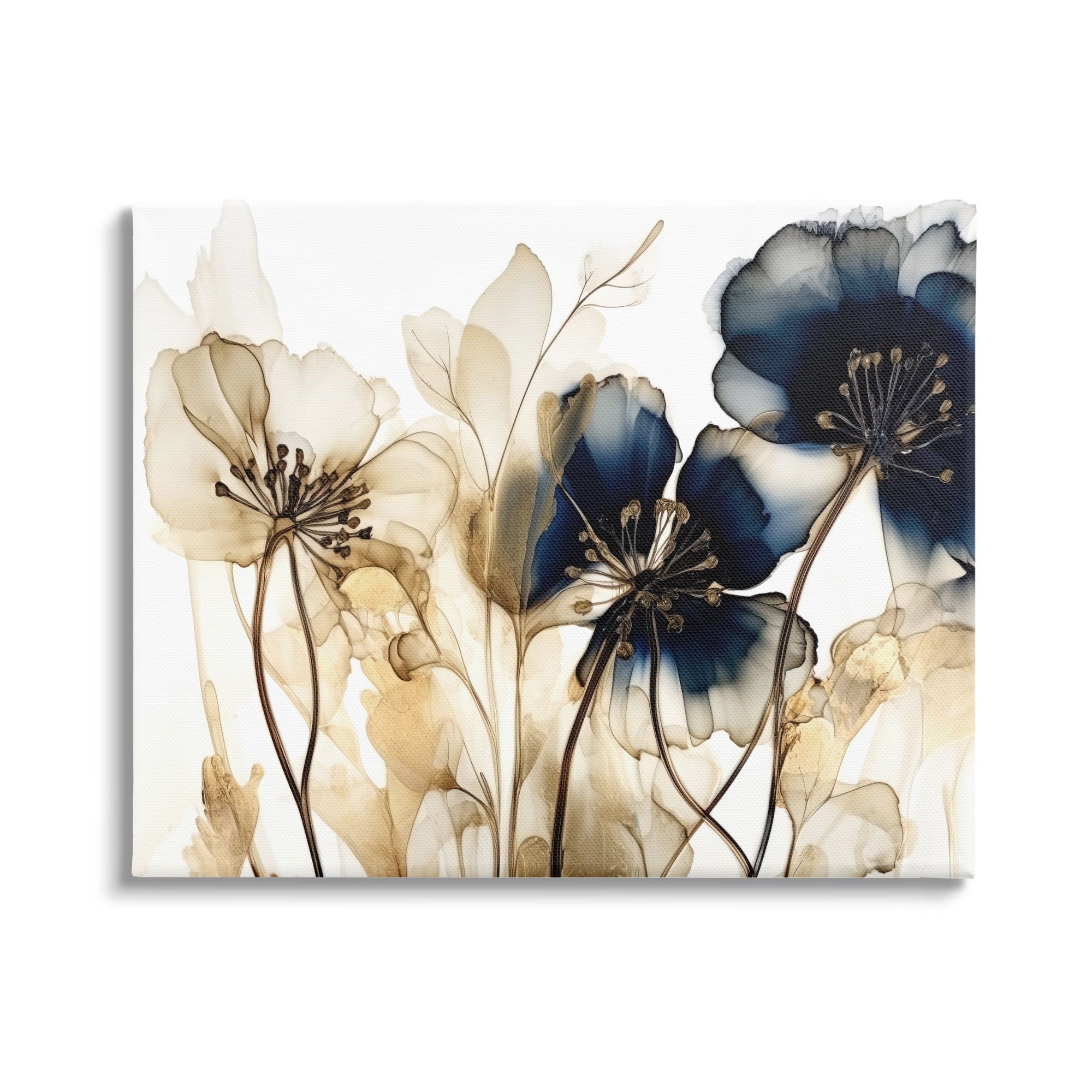Navy and Gold Botanical Floral Canvas Wall Art, 20 x 16