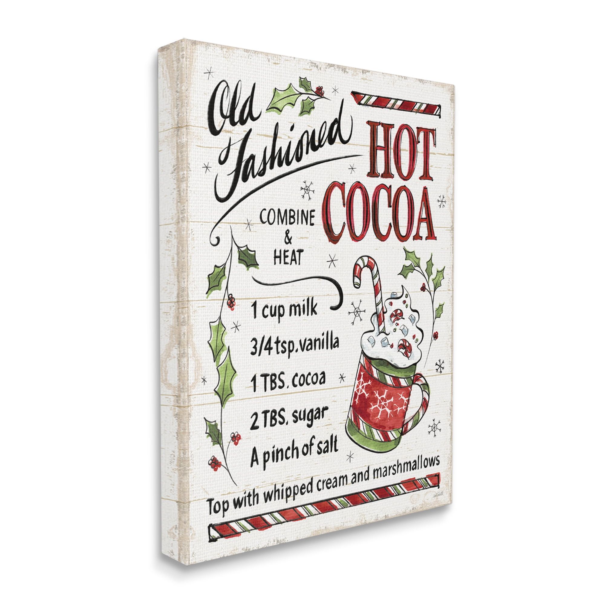 Old Fashioned Hot Cocoa Holiday Recipe Canvas Wall Art, 16 x 20