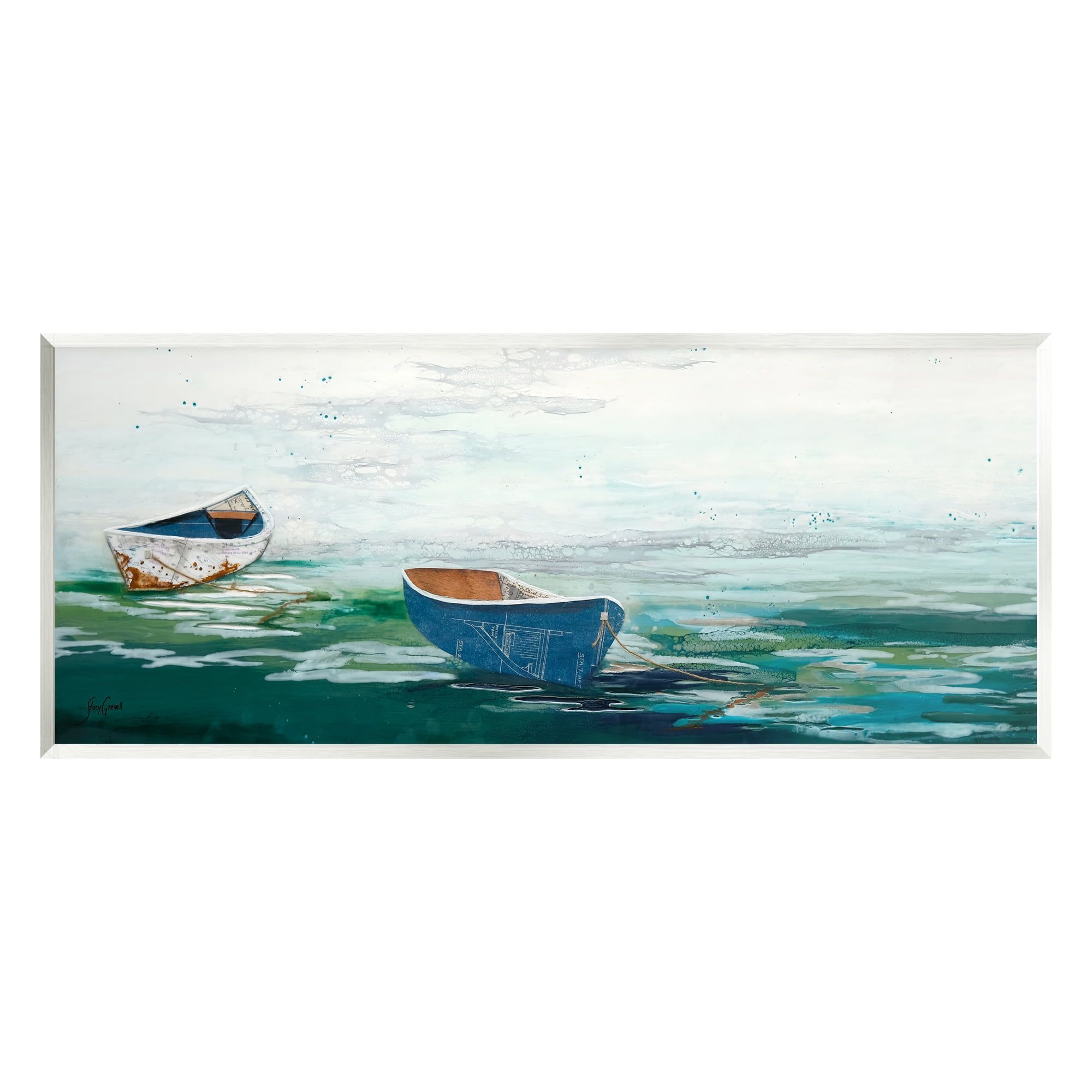 Panoramic Ocean Waves Rowboats Scene MDF Wall Art