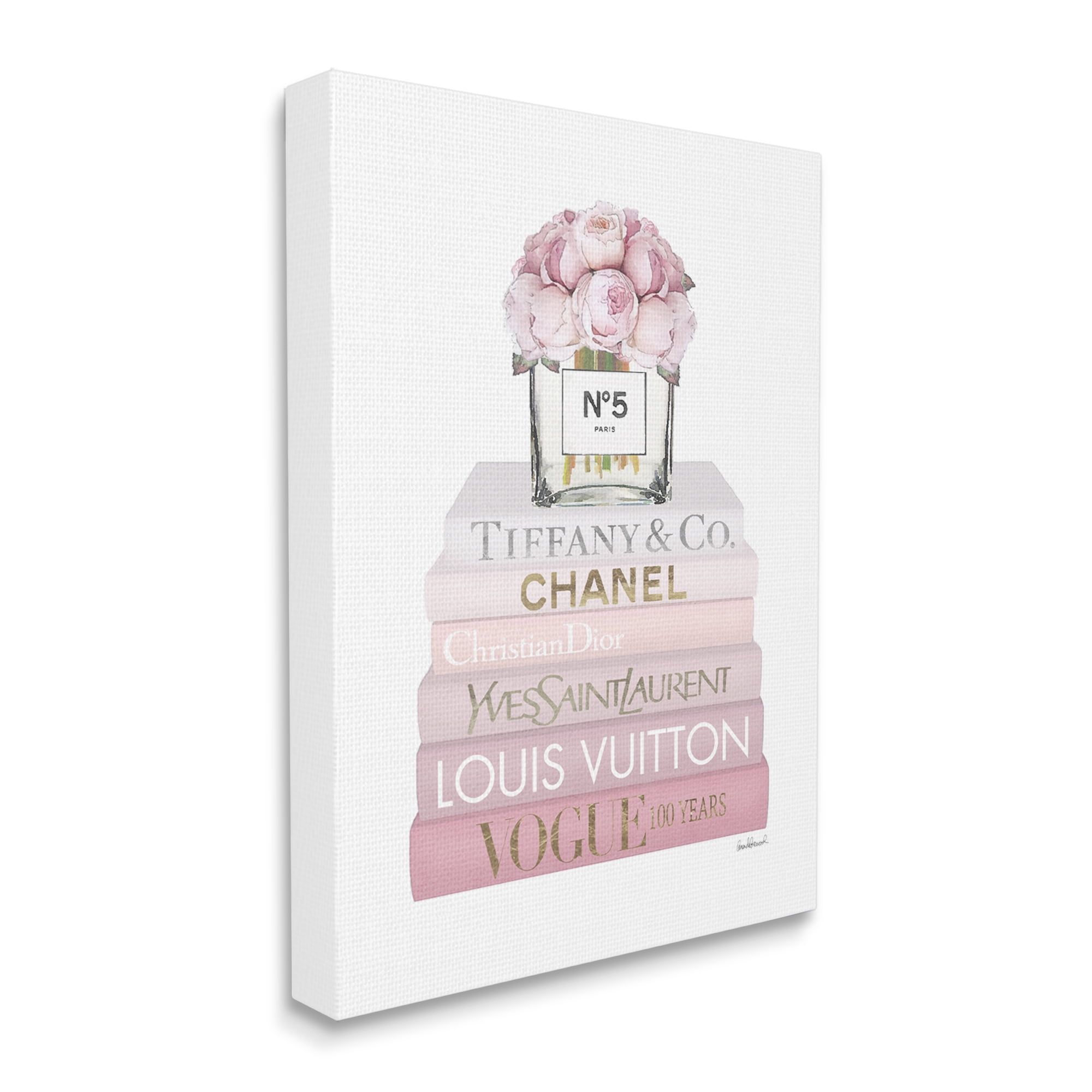 Pink Rose Bouquet Fashion Bookstack Canvas Wall Art, 16x20