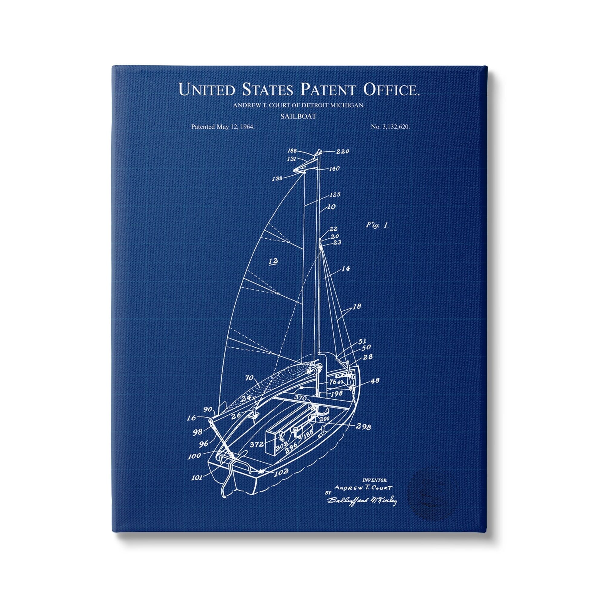 Nautical Blue Patent Diagram Canvas Wall Art, 24 x 30