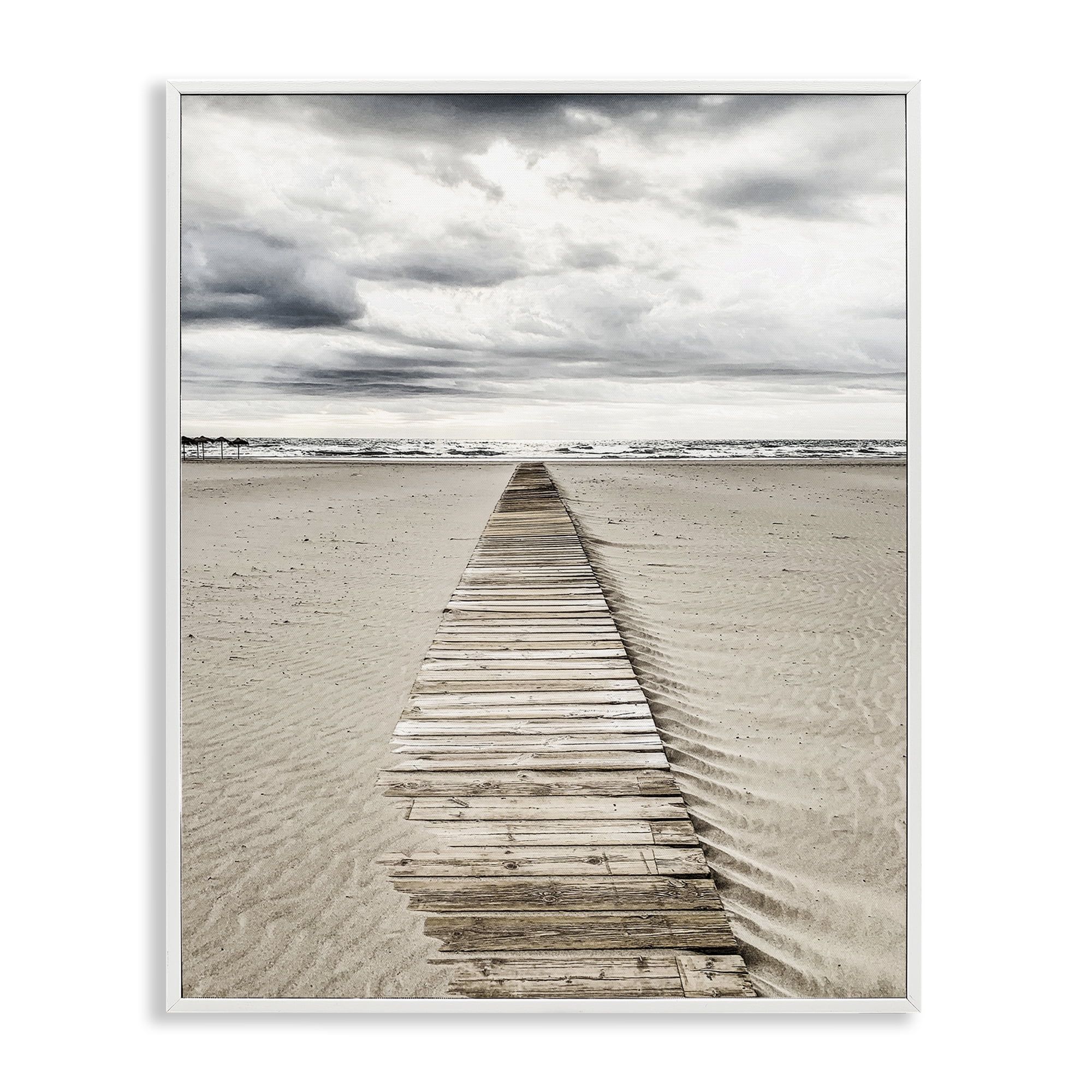 White Framed Sand Covered Boardwalk Landscape Print, 11 x 14