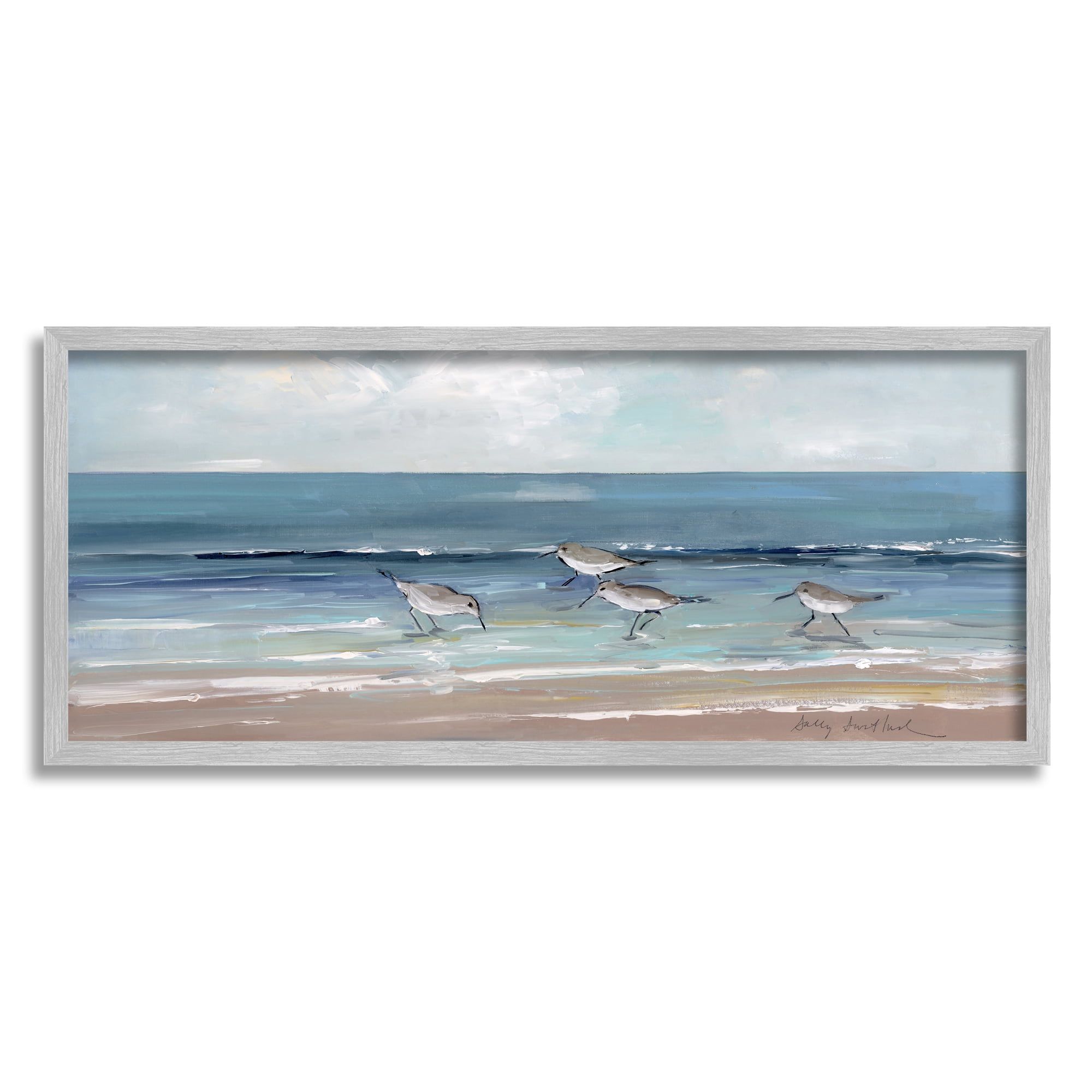 Gray Framed Sandpipers Beach Landscape Wall Art, 24 x 10