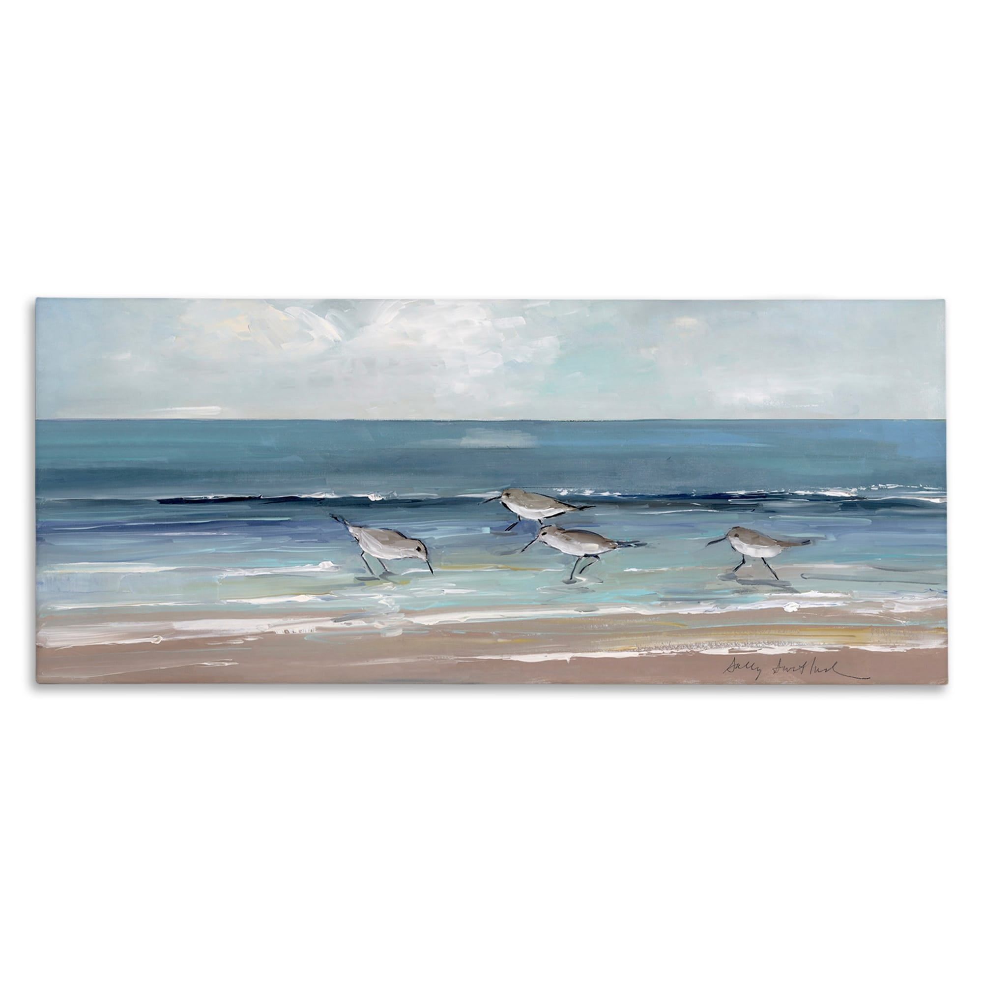 Blue and Beige Coastal Sandpipers Canvas Wall Art, 24 x 10