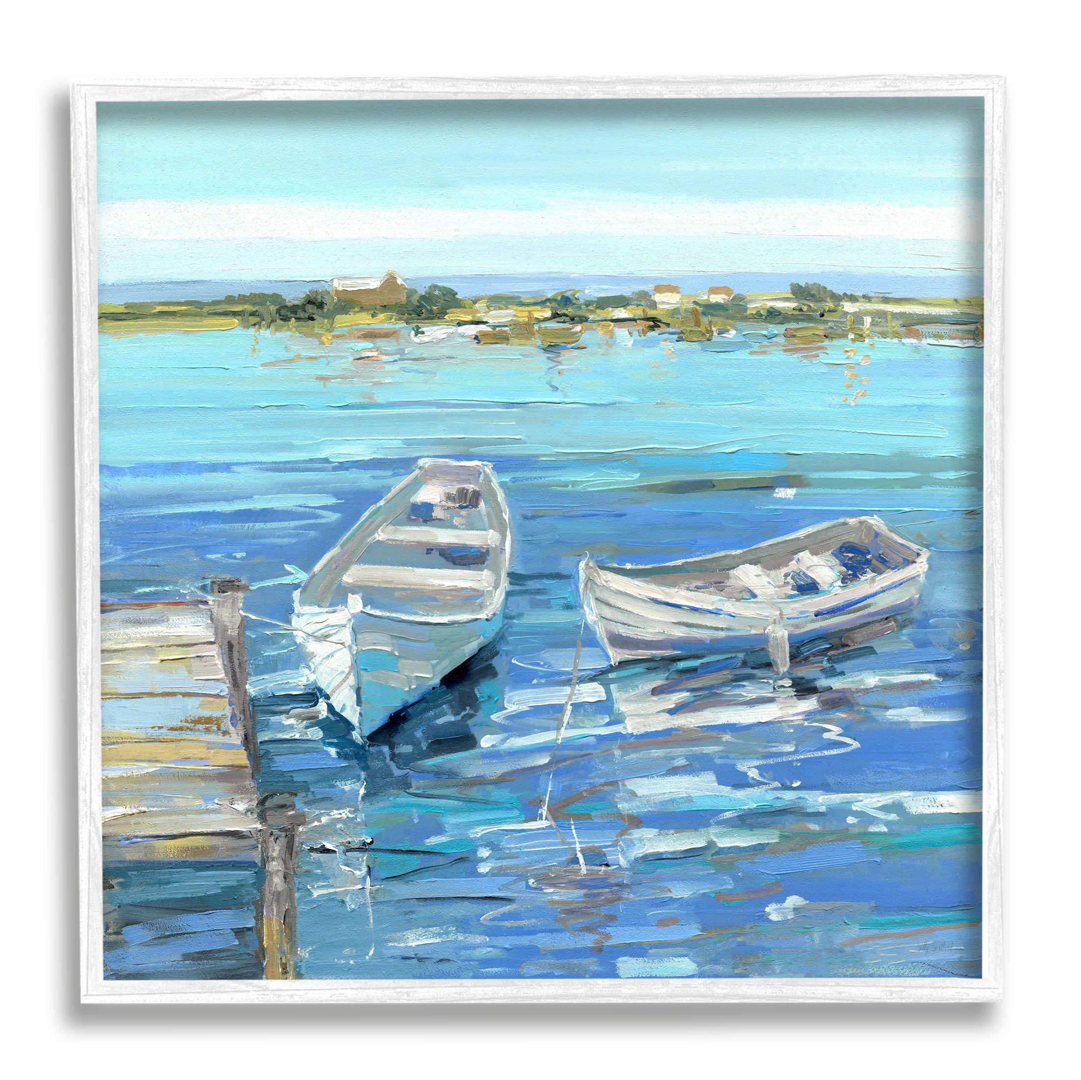 Serene Blue and White Rowboats on Canvas with White Frame