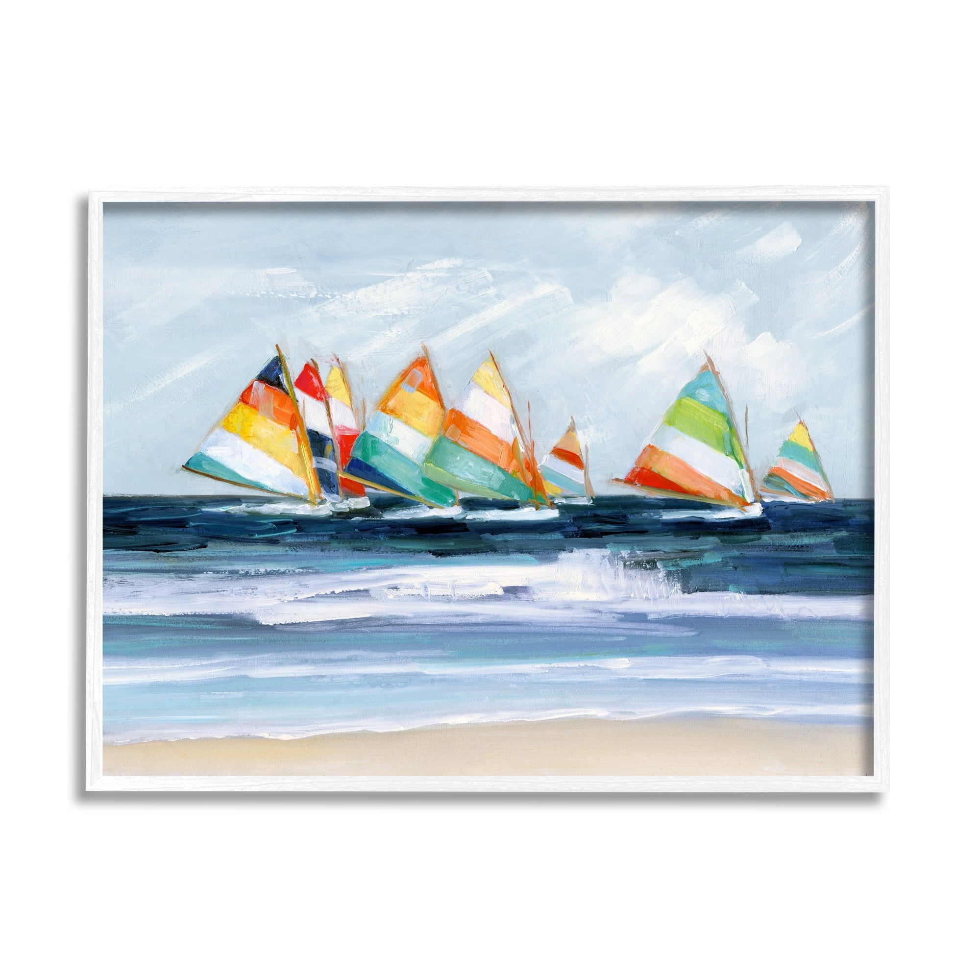 White Framed Coastal Sailboat Race Landscape Print, 14 x 11