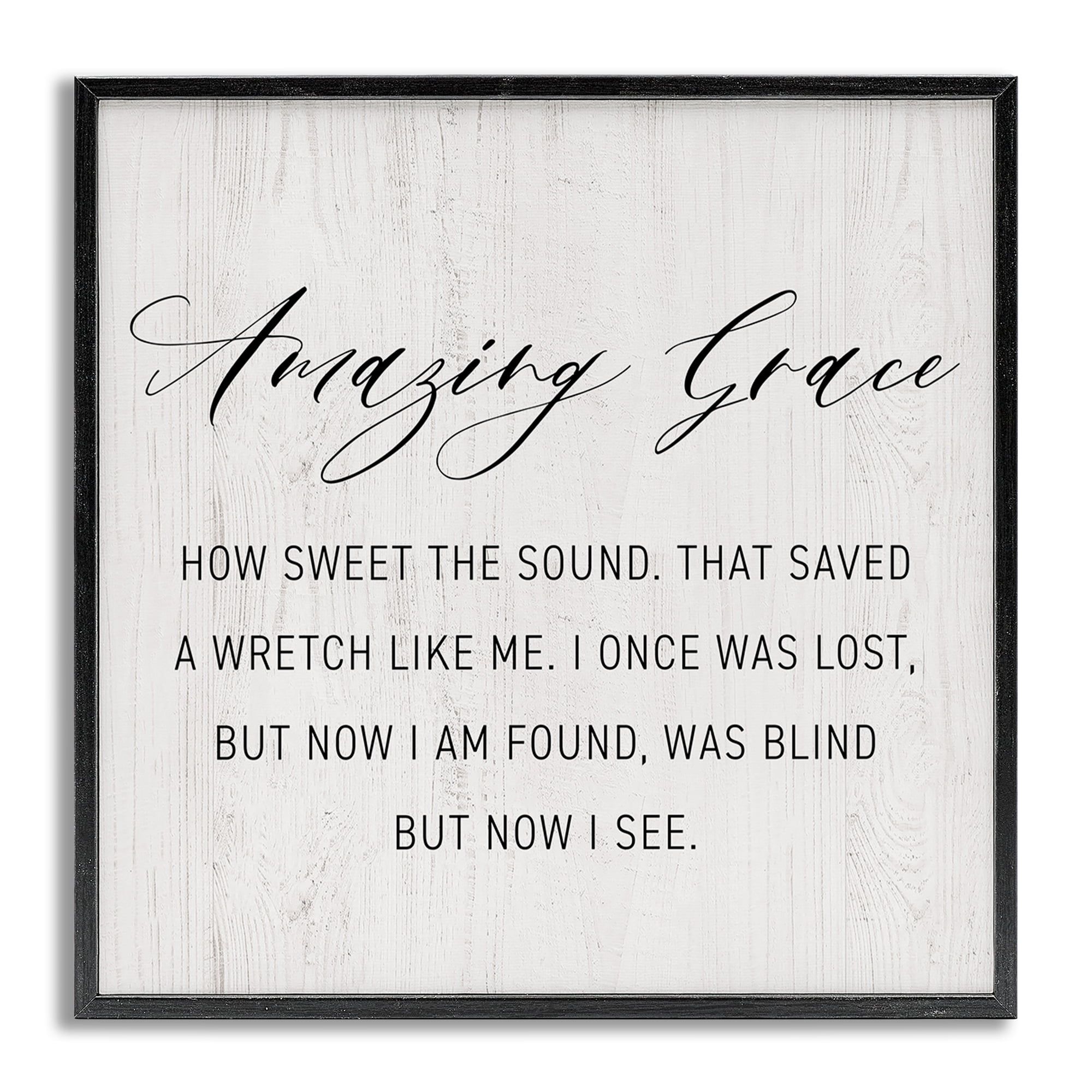 Amazing Grace Gray Framed Wood Grain Art Print, 12 x 12
