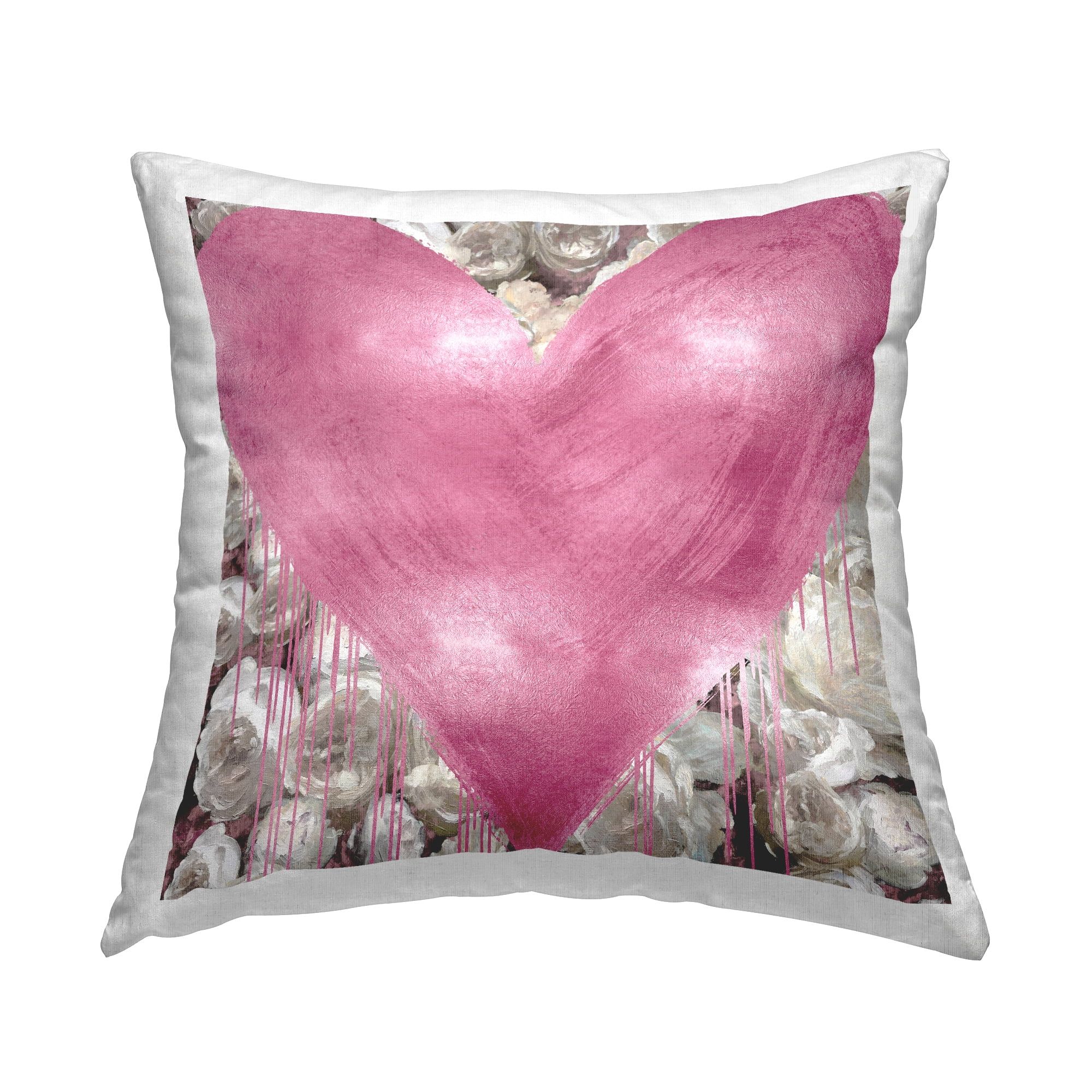 Pink Heart Rose Blossom Valentine's Day Throw Pillow