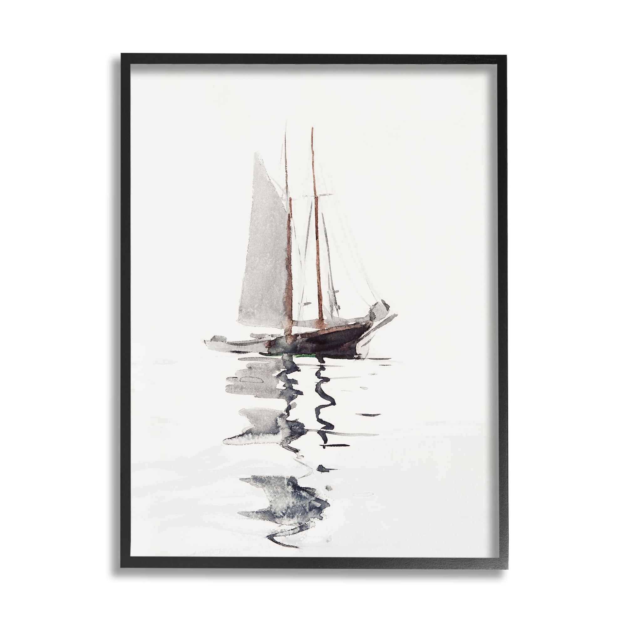 Tranquil Sailboat Reflection Print on Canvas with Black Frame