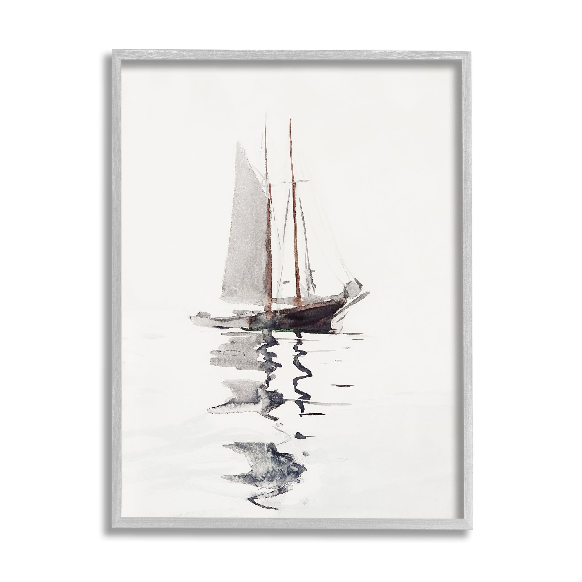 Tranquil Sailboat Reflection Gray Framed Canvas Print, 11 x 14