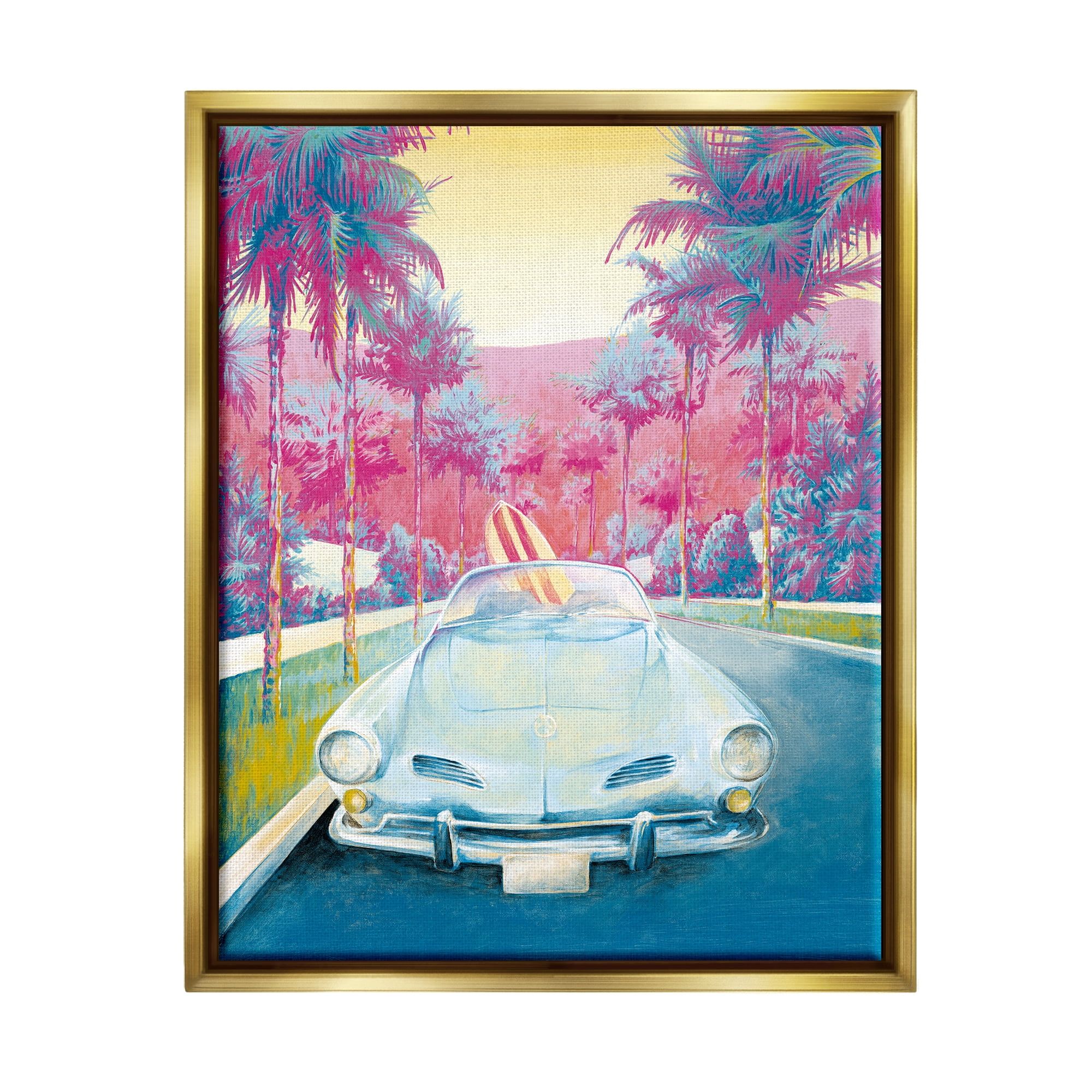 Tropical Classic Car Canvas Print with Gold Frame, 17 x 21