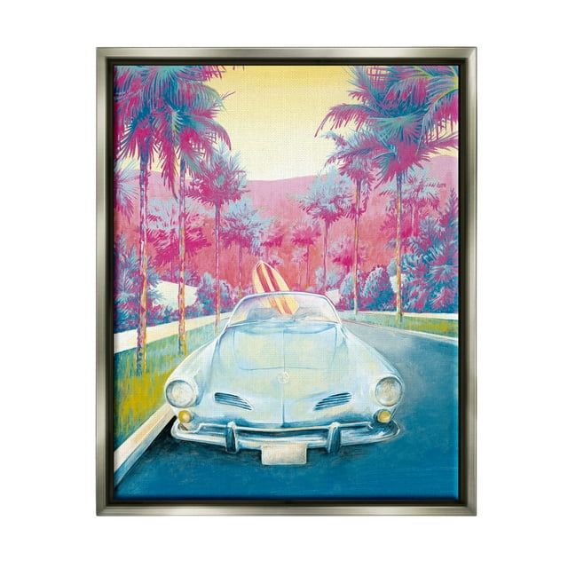 Tropical Classic Car Transportation Canvas Print with Gray Frame, 17 x 21