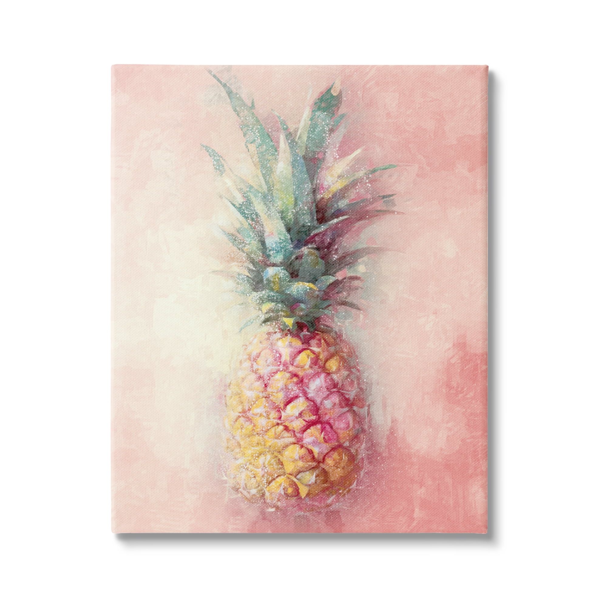Tropical Pineapple Canvas Wall Art in Pink and Yellow, 16 x 20