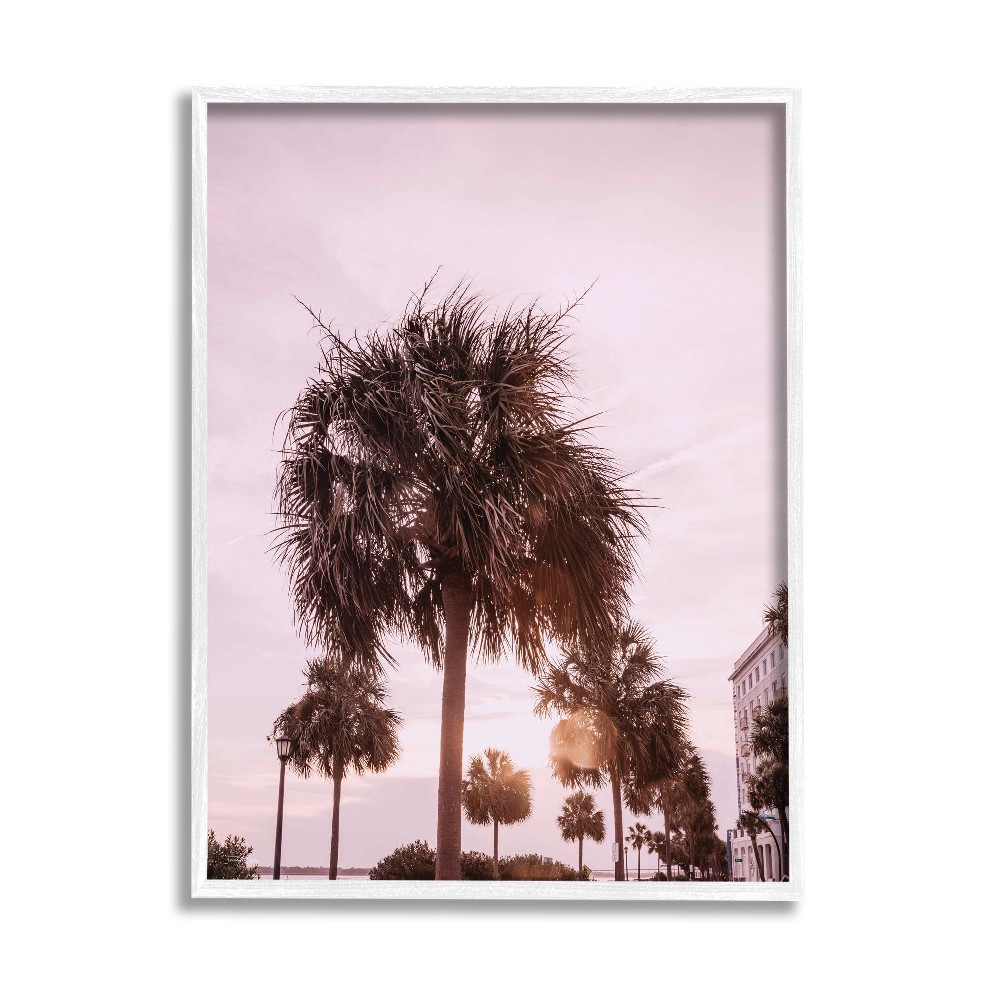 White Framed Tropical Palm Tree Abstract Canvas Print