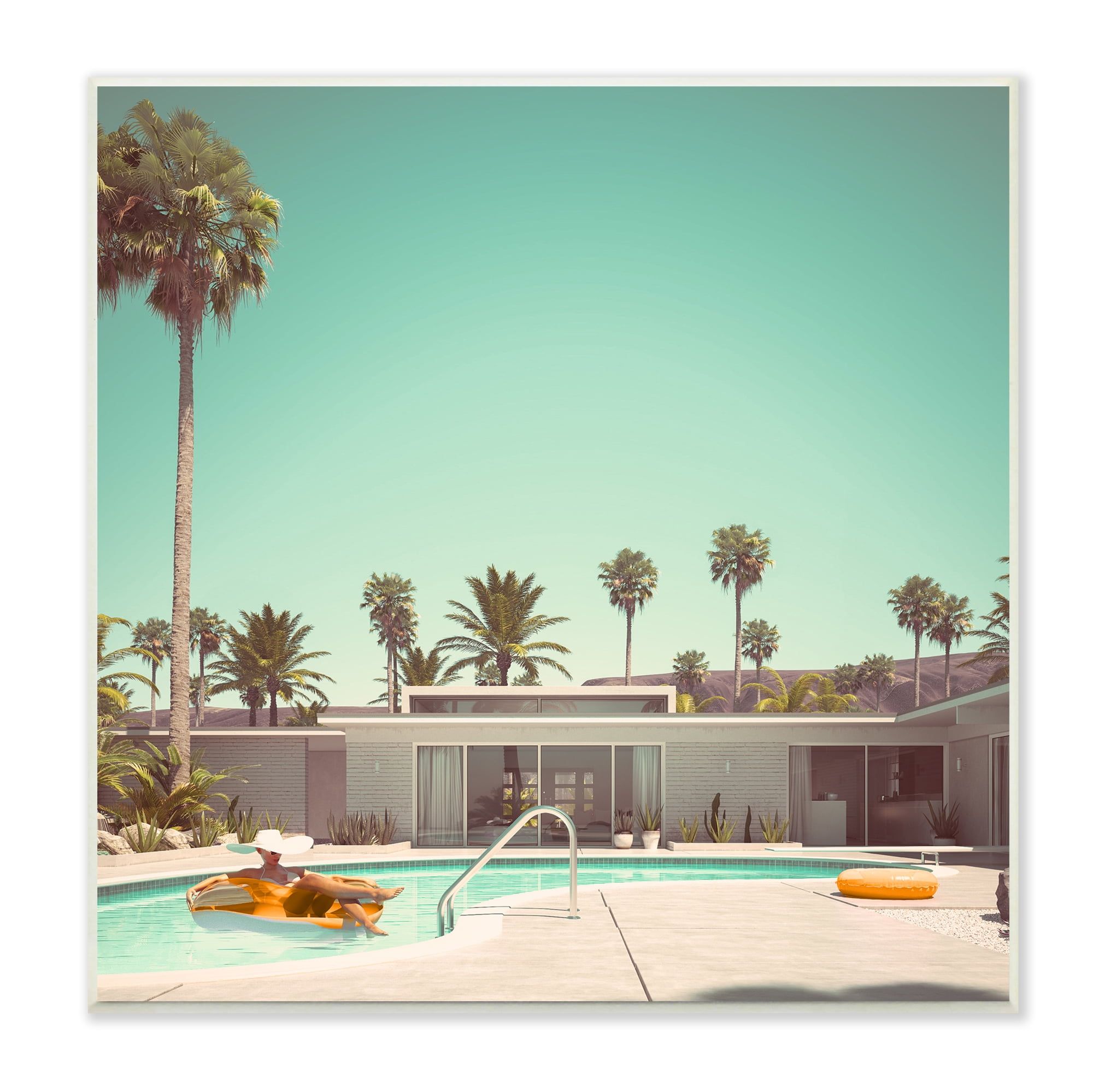 Midcentury Modern Vacation Pool Wall Art, 12 x 12, MDF Wood