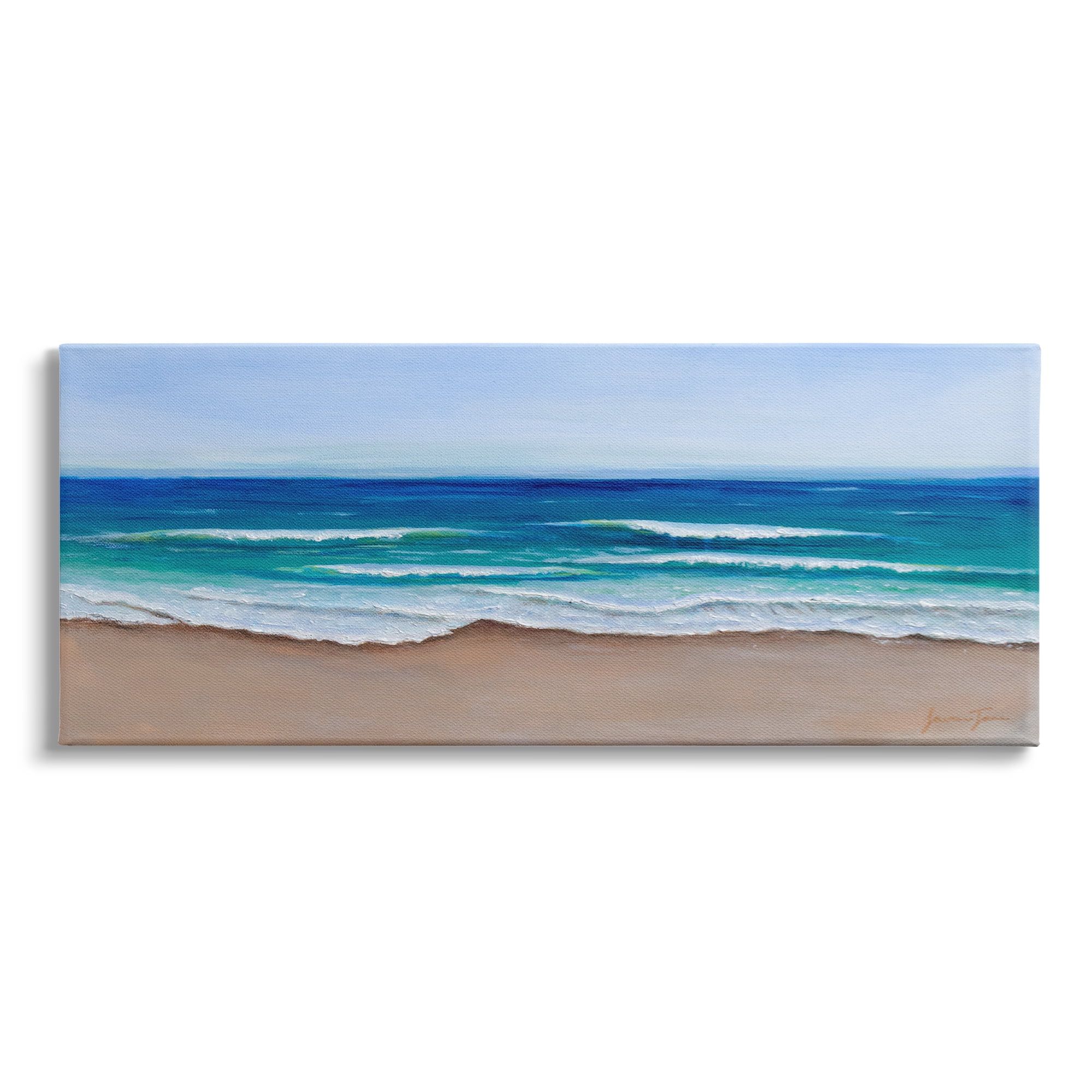 Vibrant Blue Ocean Shoreline Panoramic Canvas Wall Art, 40 x 17