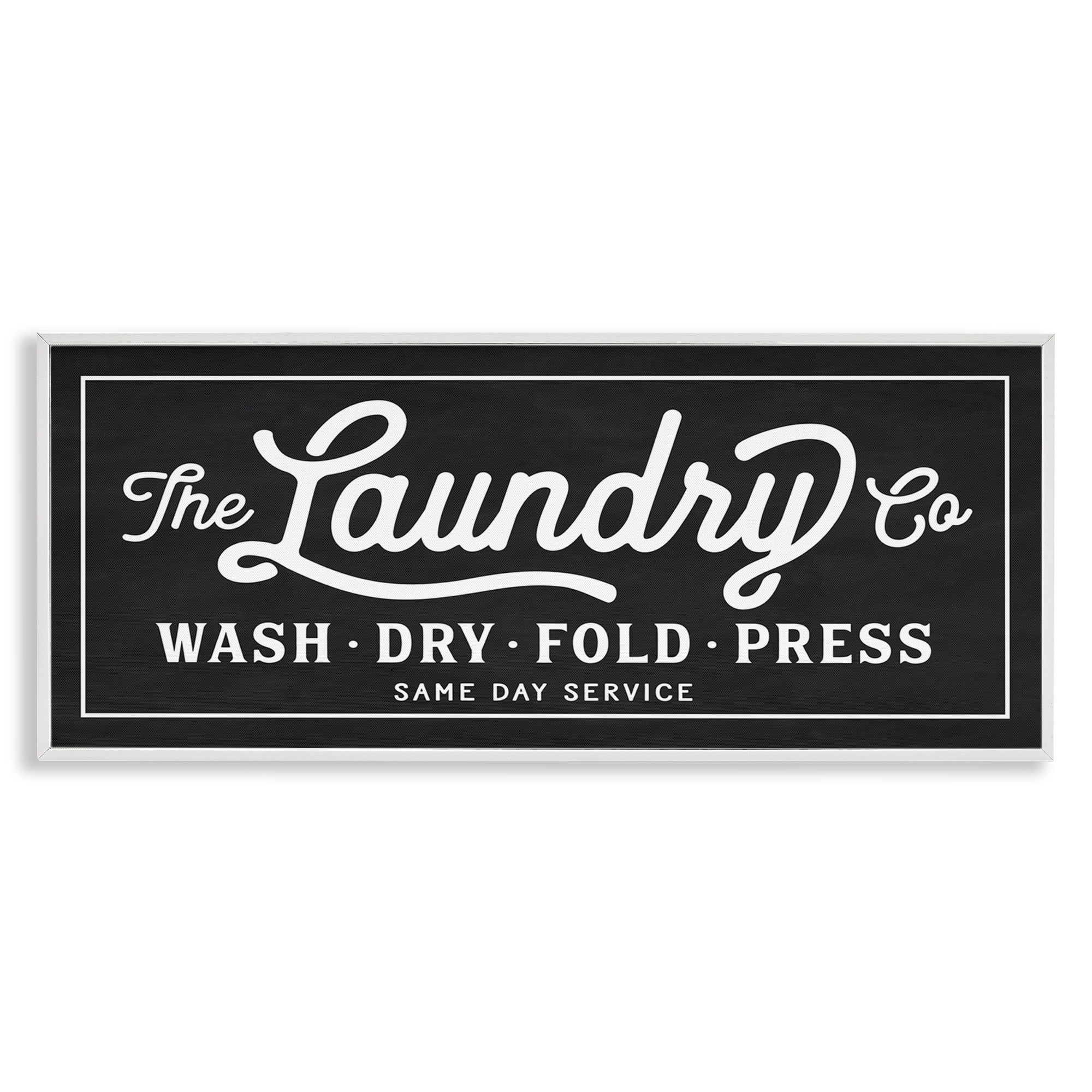 Vintage Black and White Wood Framed Laundry Sign, 13 x 30