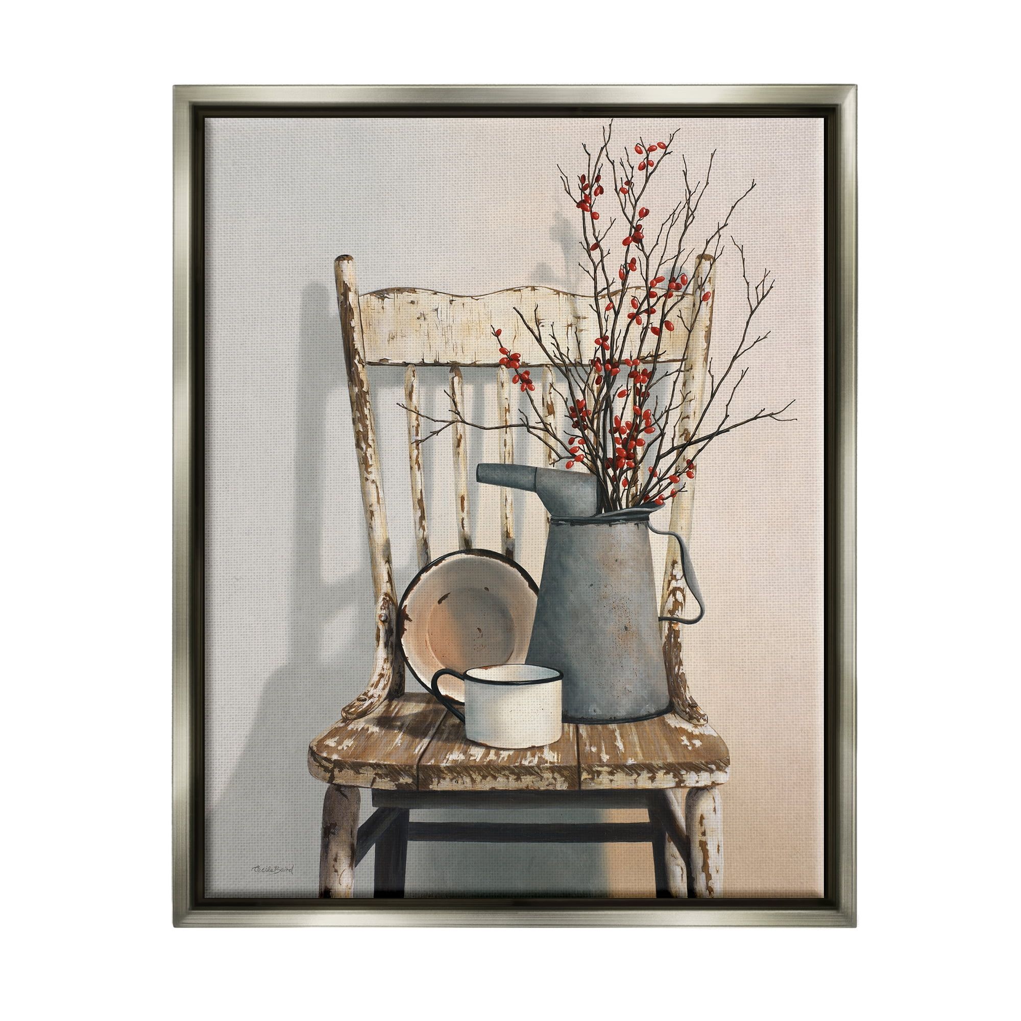 Vintage Rustic Gray Framed Canvas Wall Art, 18x22