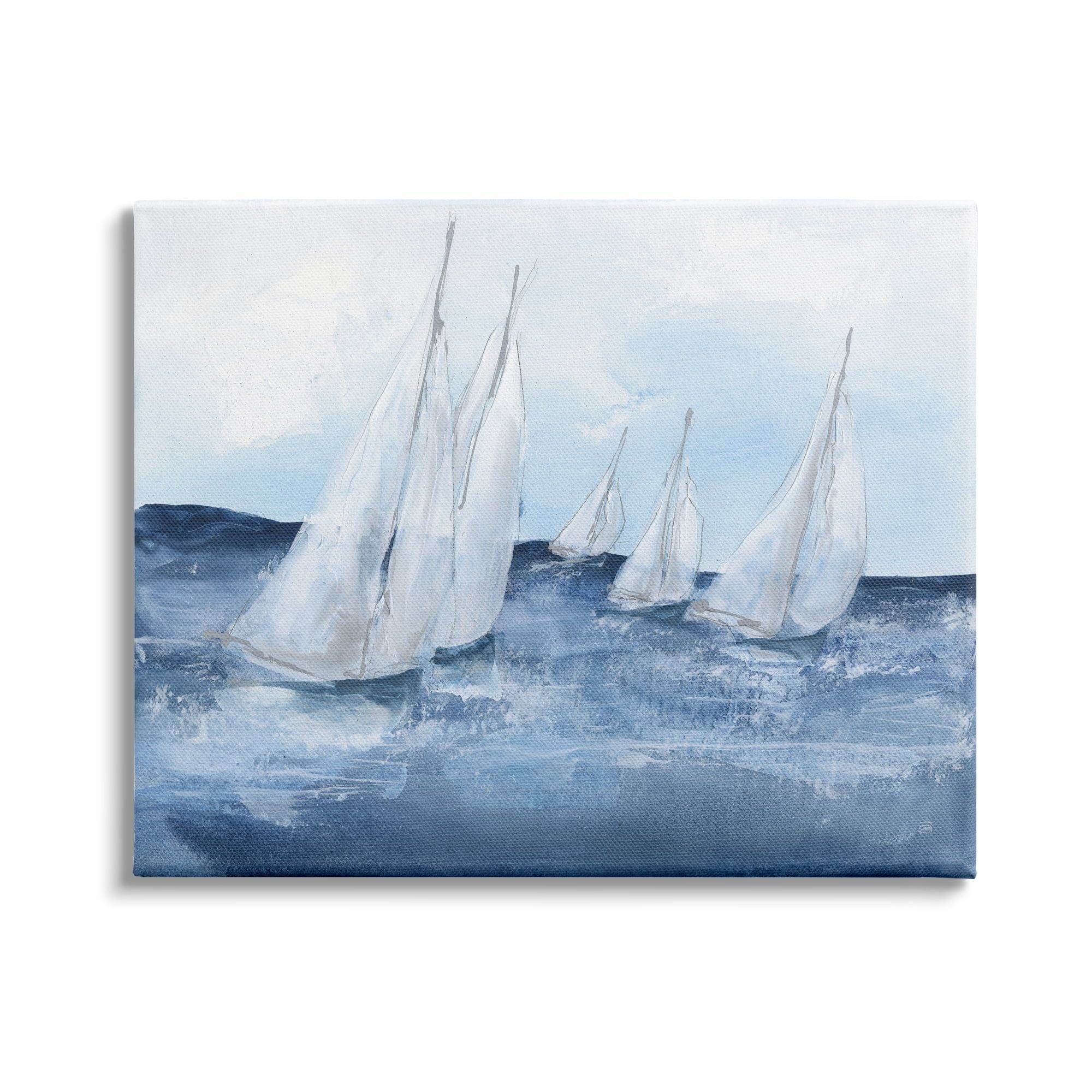 White Sailboats on Blue Ocean Canvas Wall Art, 20 x 16