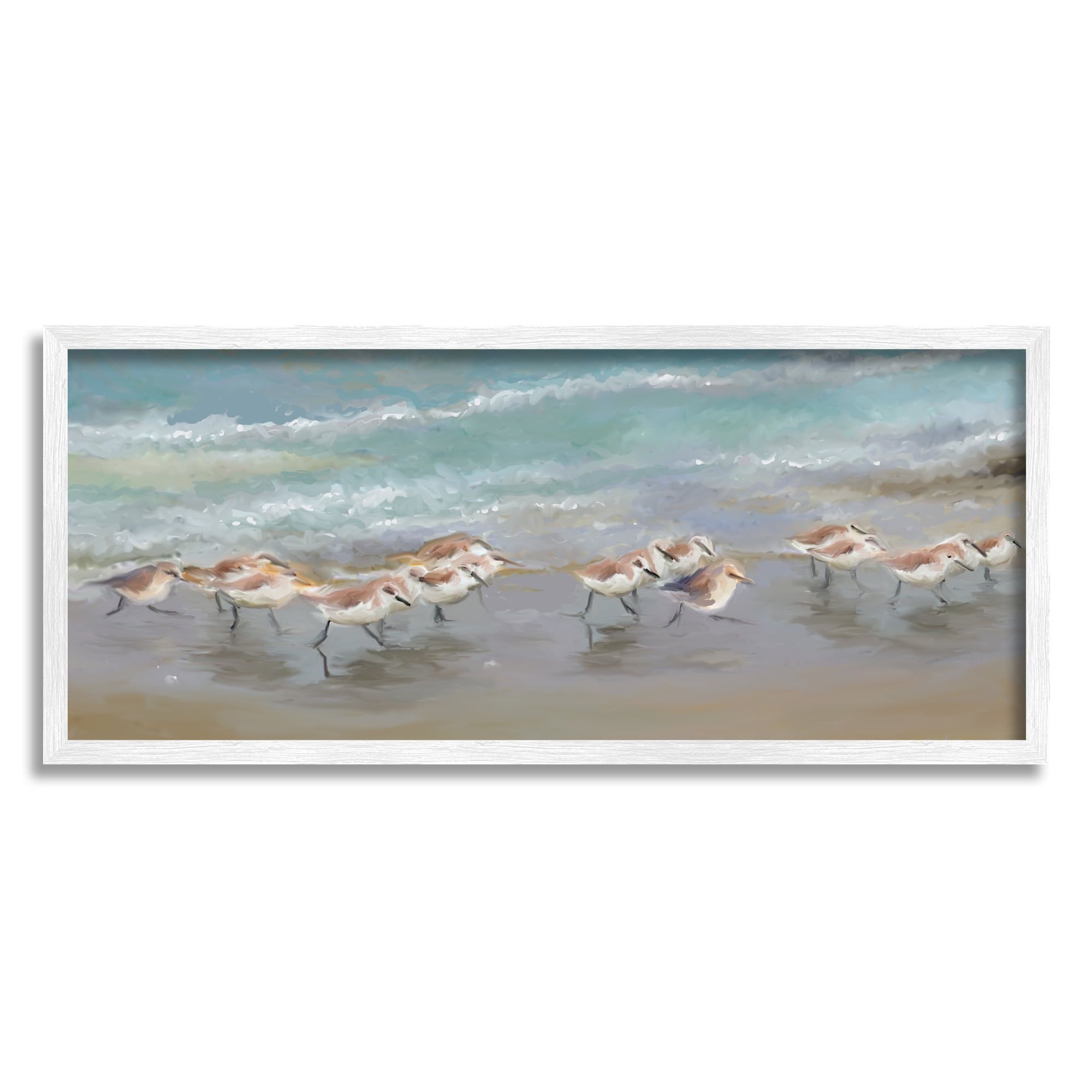 White Framed Coastal Landscape Canvas Print, 30 x 13 Inches