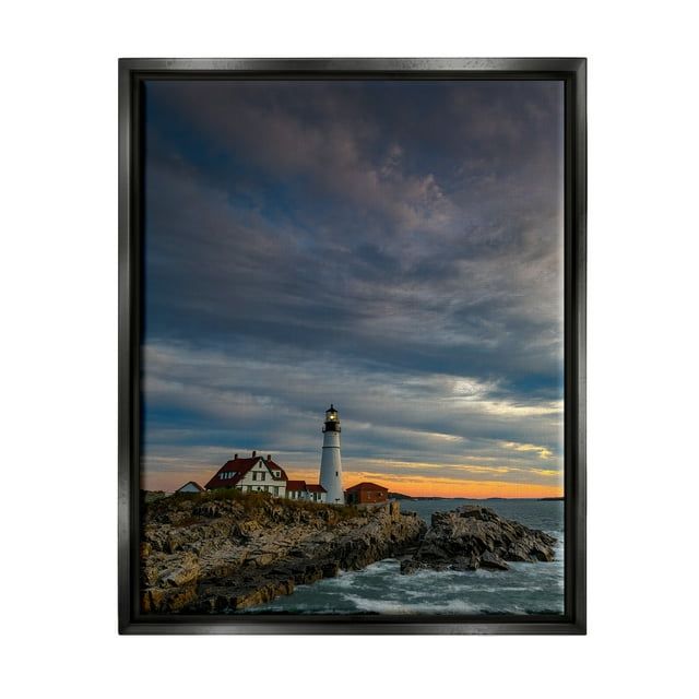 Seaside Lighthouse Beacon Coastal Landscape Black Framed Wall Art