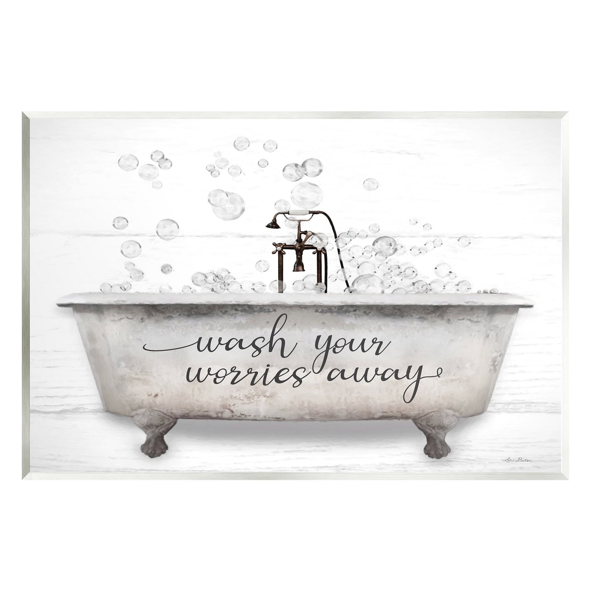 Rustic White Wood Bathroom Wall Plaque Art 15 x 10