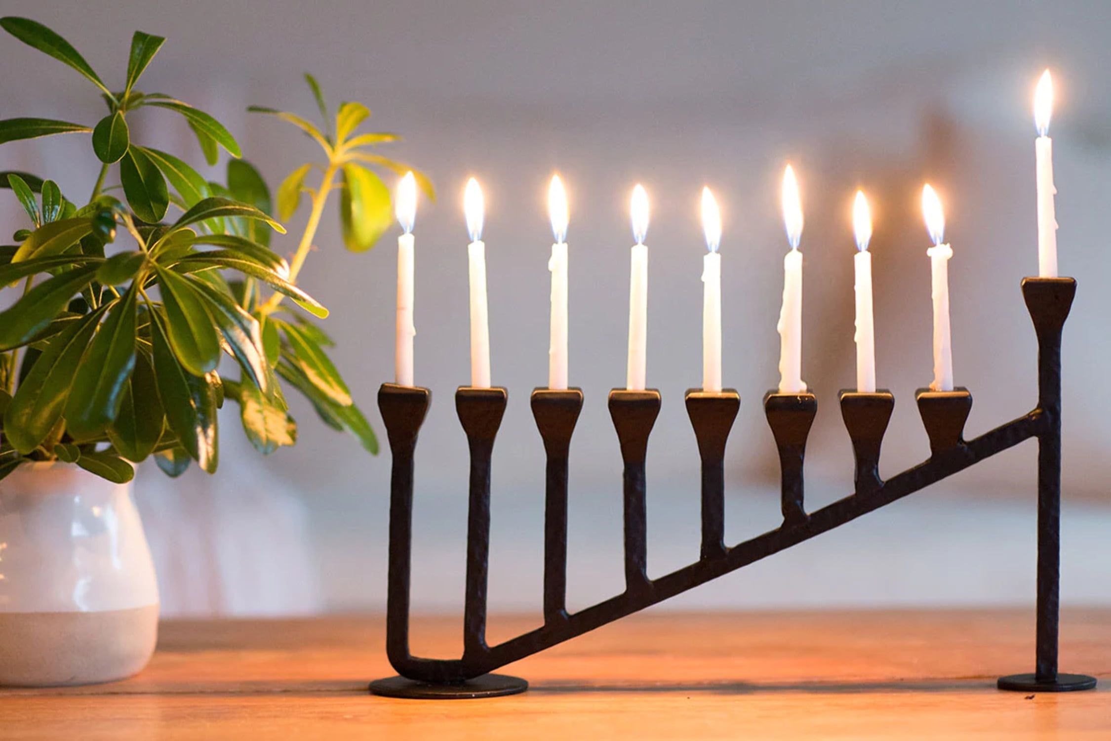 Handcrafted Black Iron 9-Branch Hanukkah Menorah