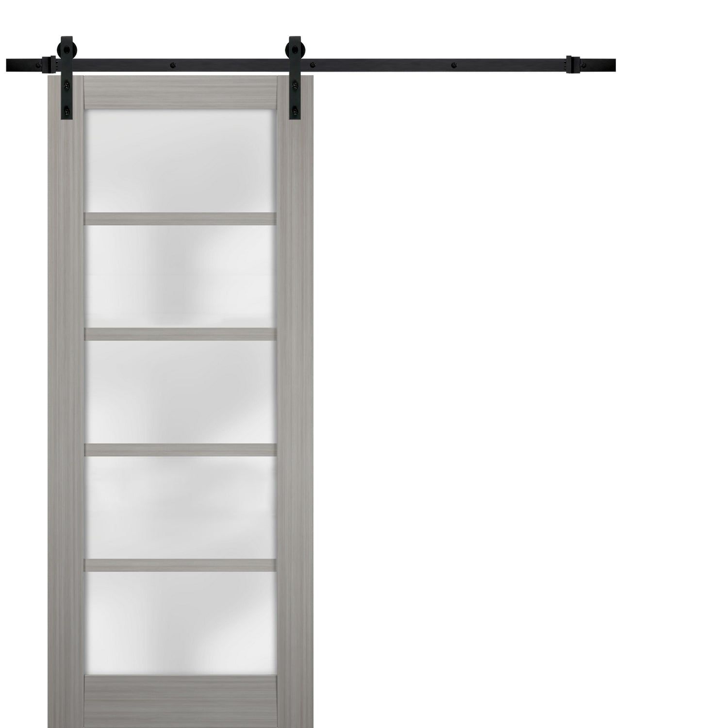 Grey Ash 36 x 84 Inch Frosted Glass 5-Panel Barn Door Kit