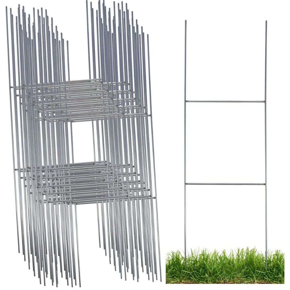 Durable Galvanized Steel Wire Yard Sign Stakes, 50 Pack