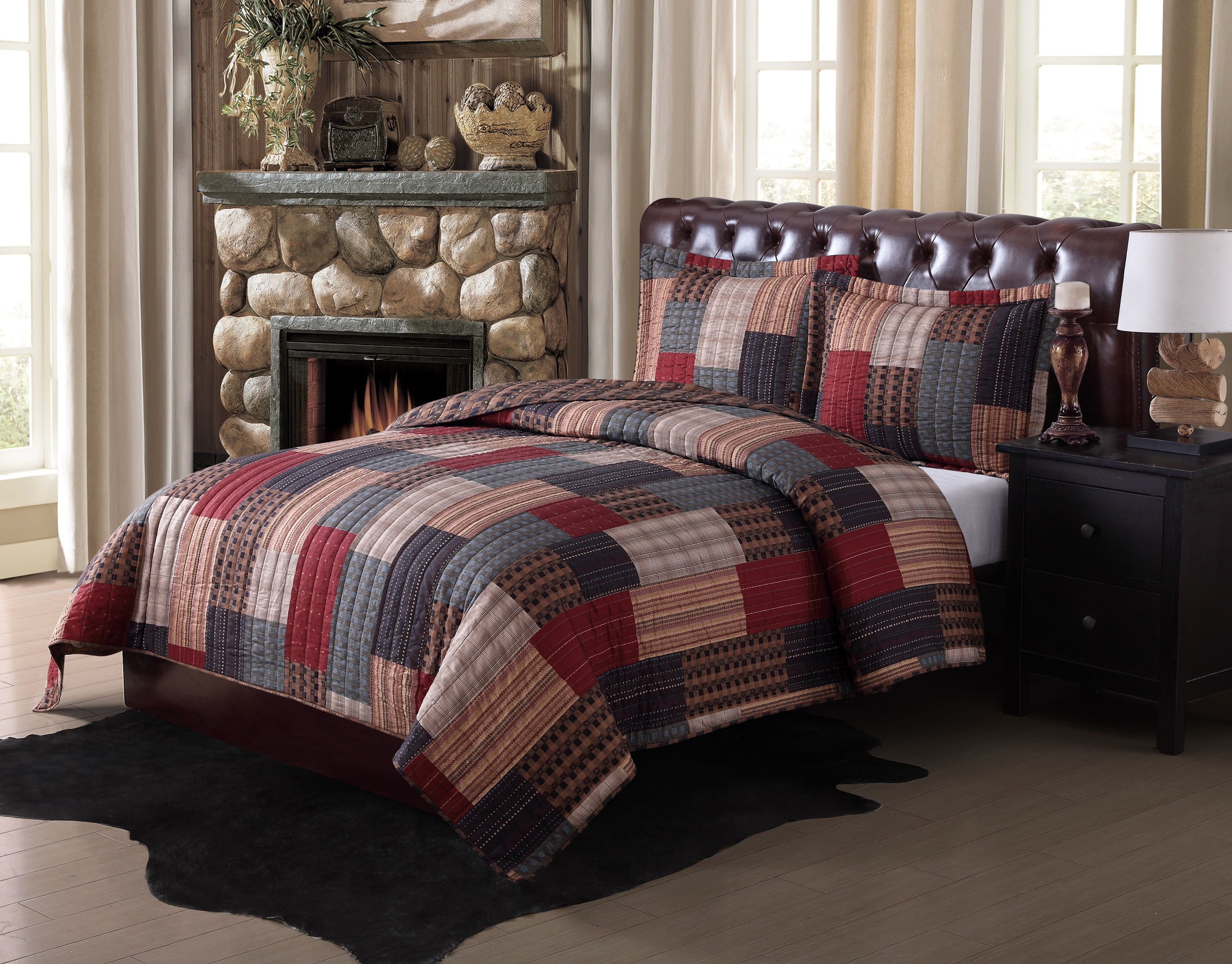 King Size Red and Tan Microfiber Reversible Quilt Set