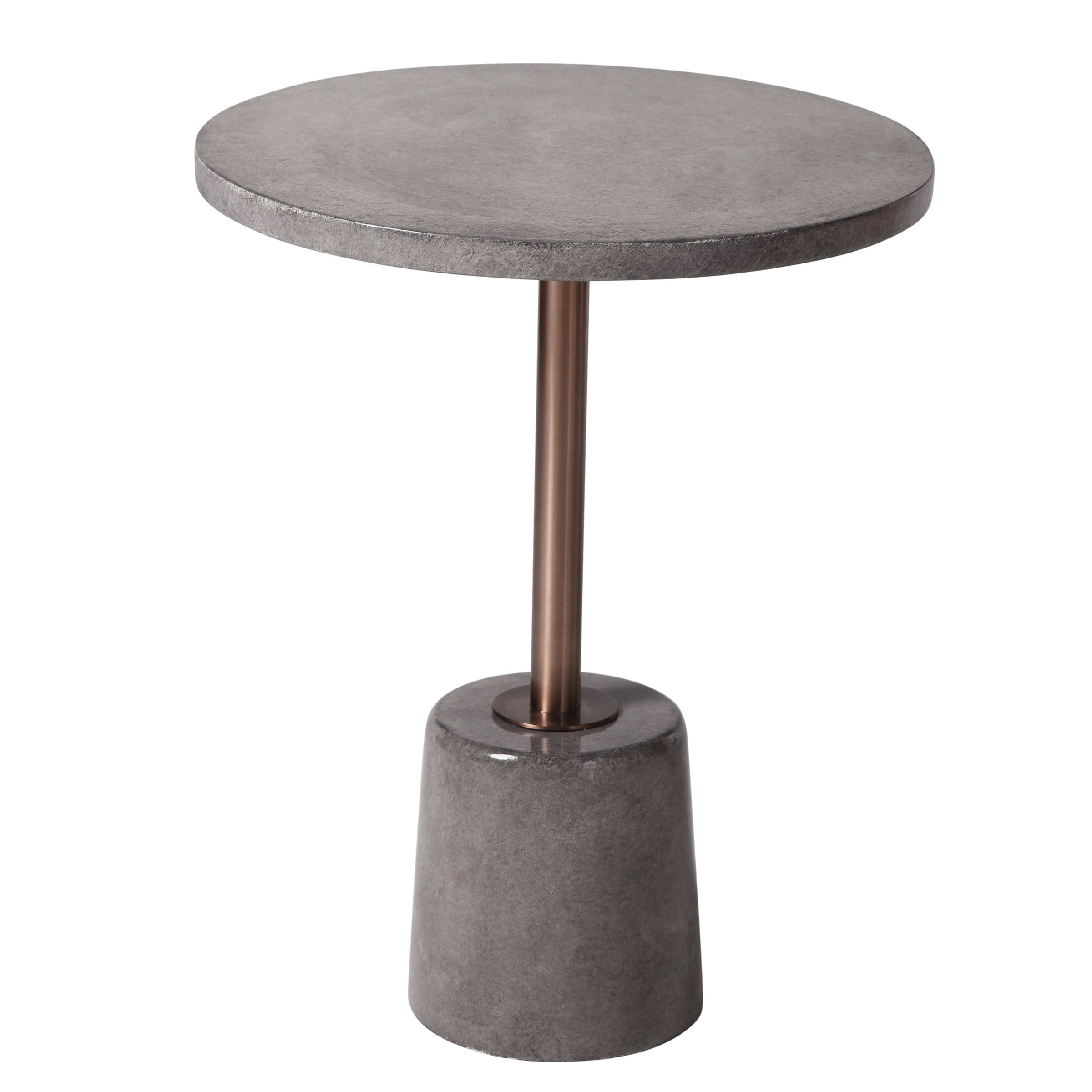 Gray and Bronze Round Concrete Metal Side Table