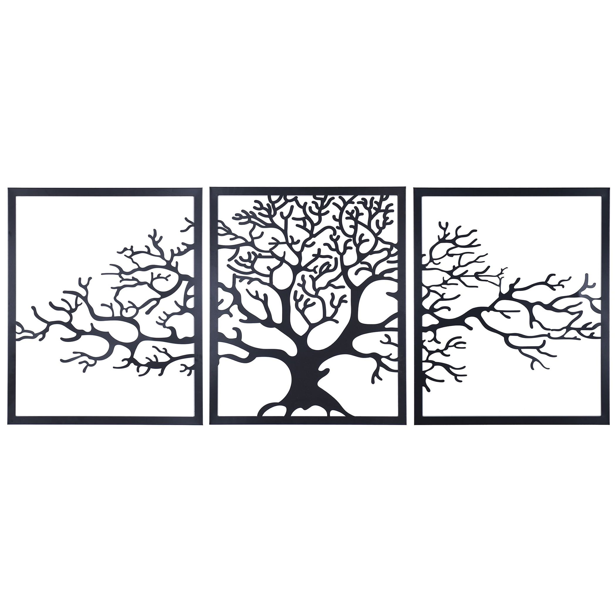 Matte Black Three Paneled Tree Metal Wall Art