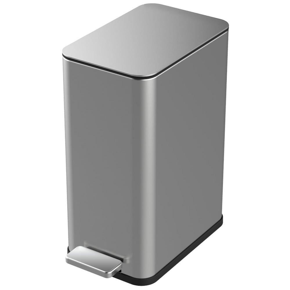 Slim Silver Stainless Steel Step-On Trash Can, 2.6 Gallon