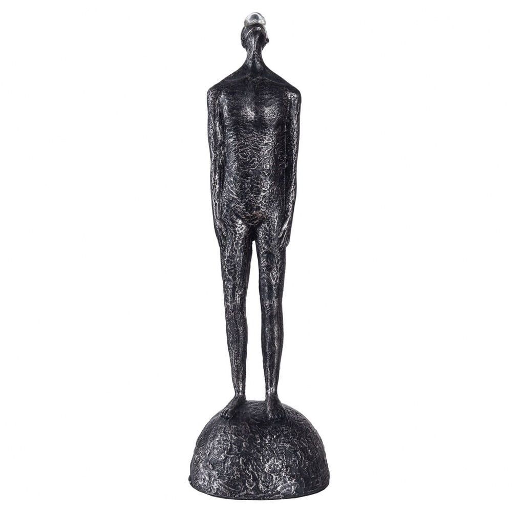 Black Resin Standing Figural Sculpture with Pedestal Base