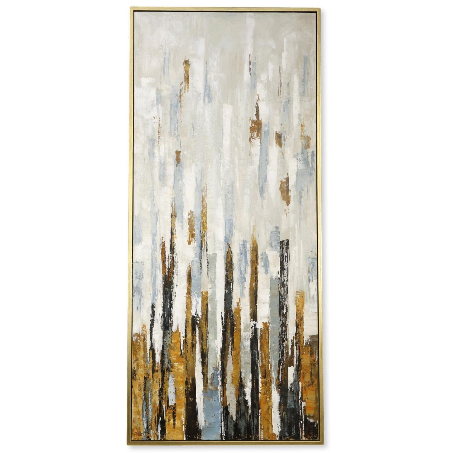 Towers of Gold Abstract Hand Painted Canvas Art with Gold Frame