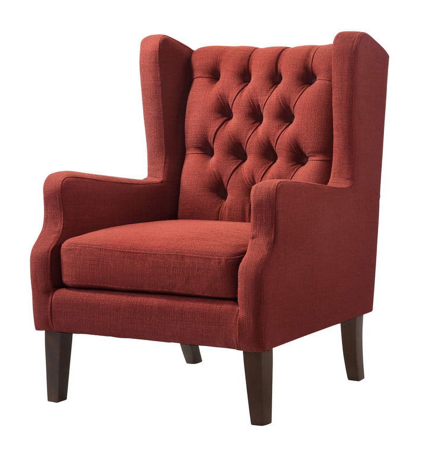 Irwin Red Linen Button Tufted Wingback Chair with Tapered Legs