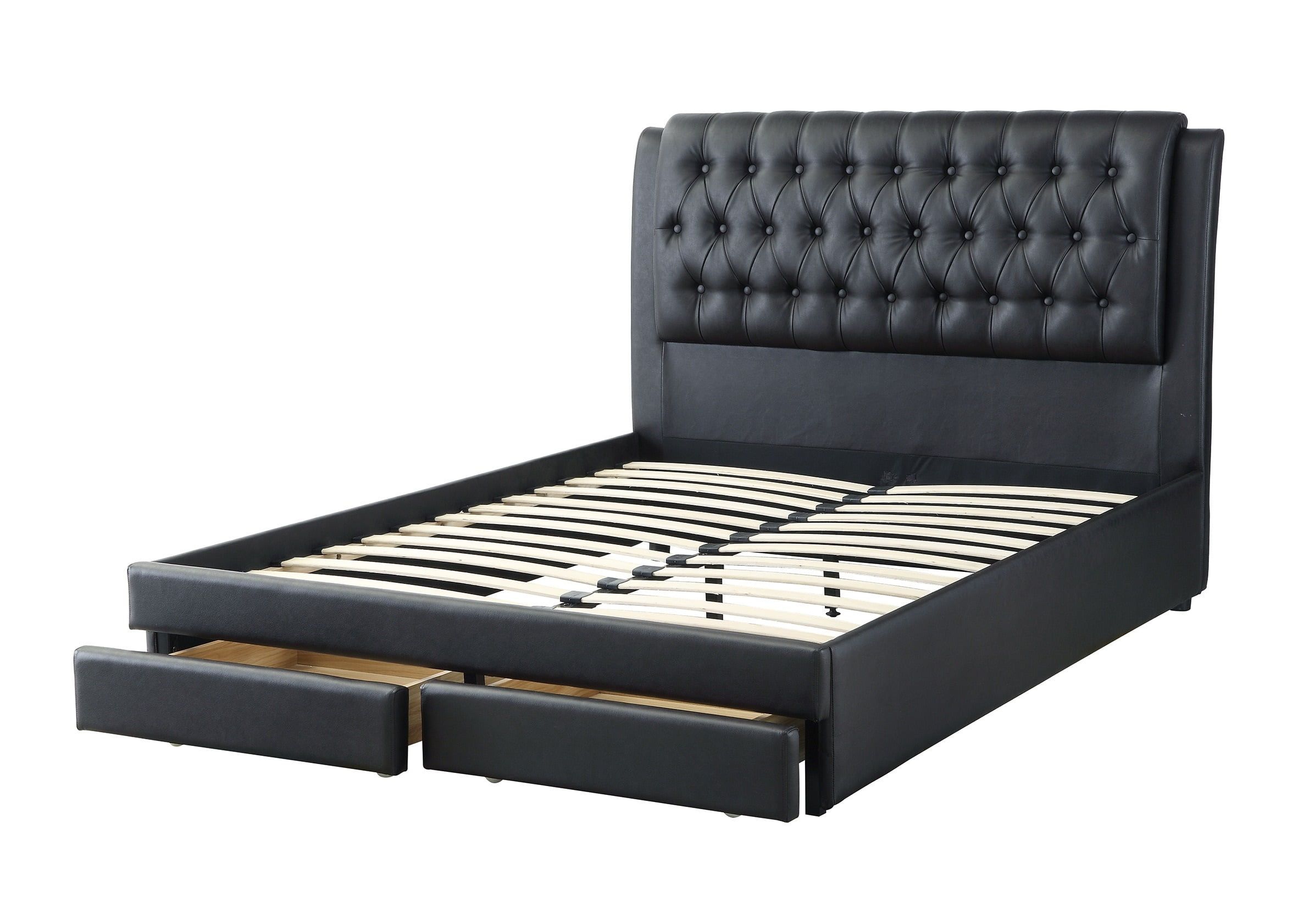 King Black Faux Leather Upholstered Bed with Storage Drawers