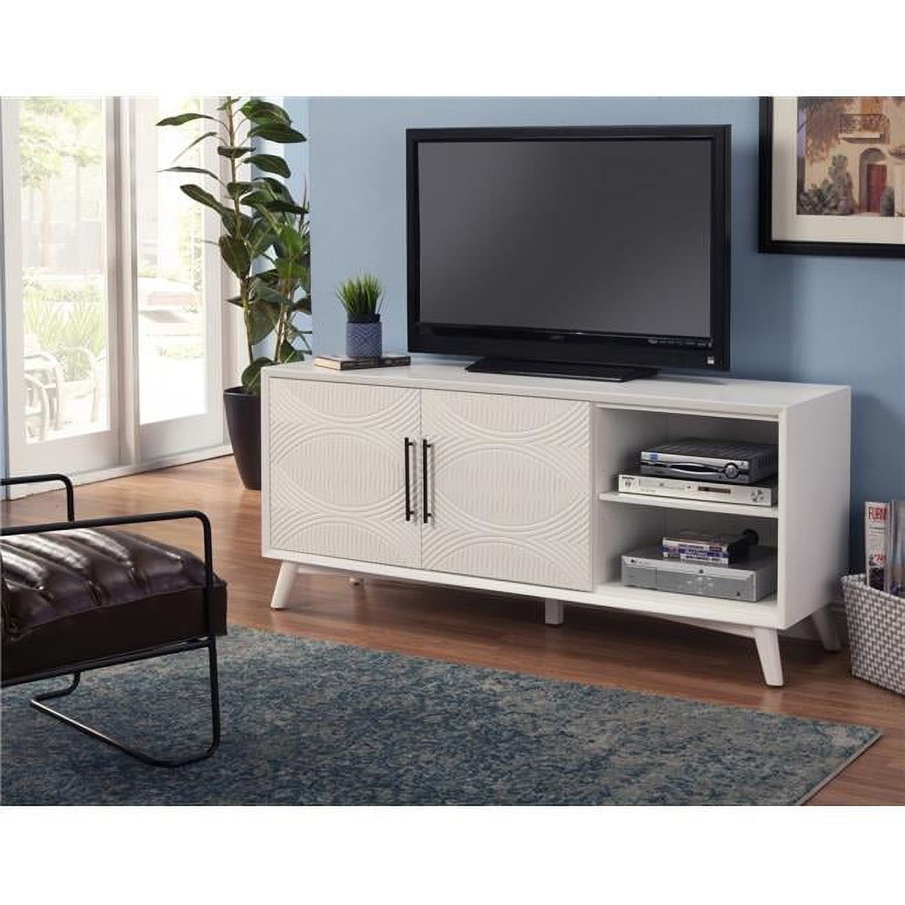 Reed White Textured Mahogany TV Console with Adjustable Shelves