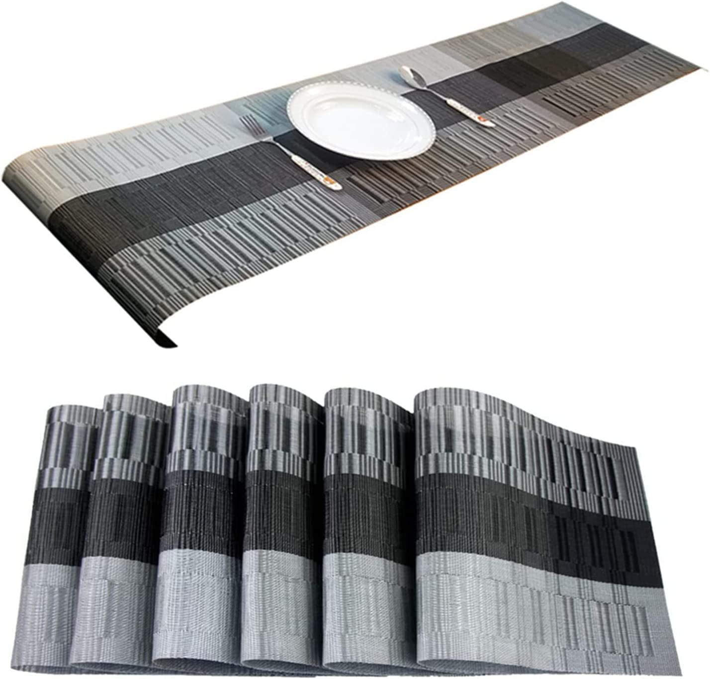 Silver and Black Woven Vinyl Placemats with Table Runner Set