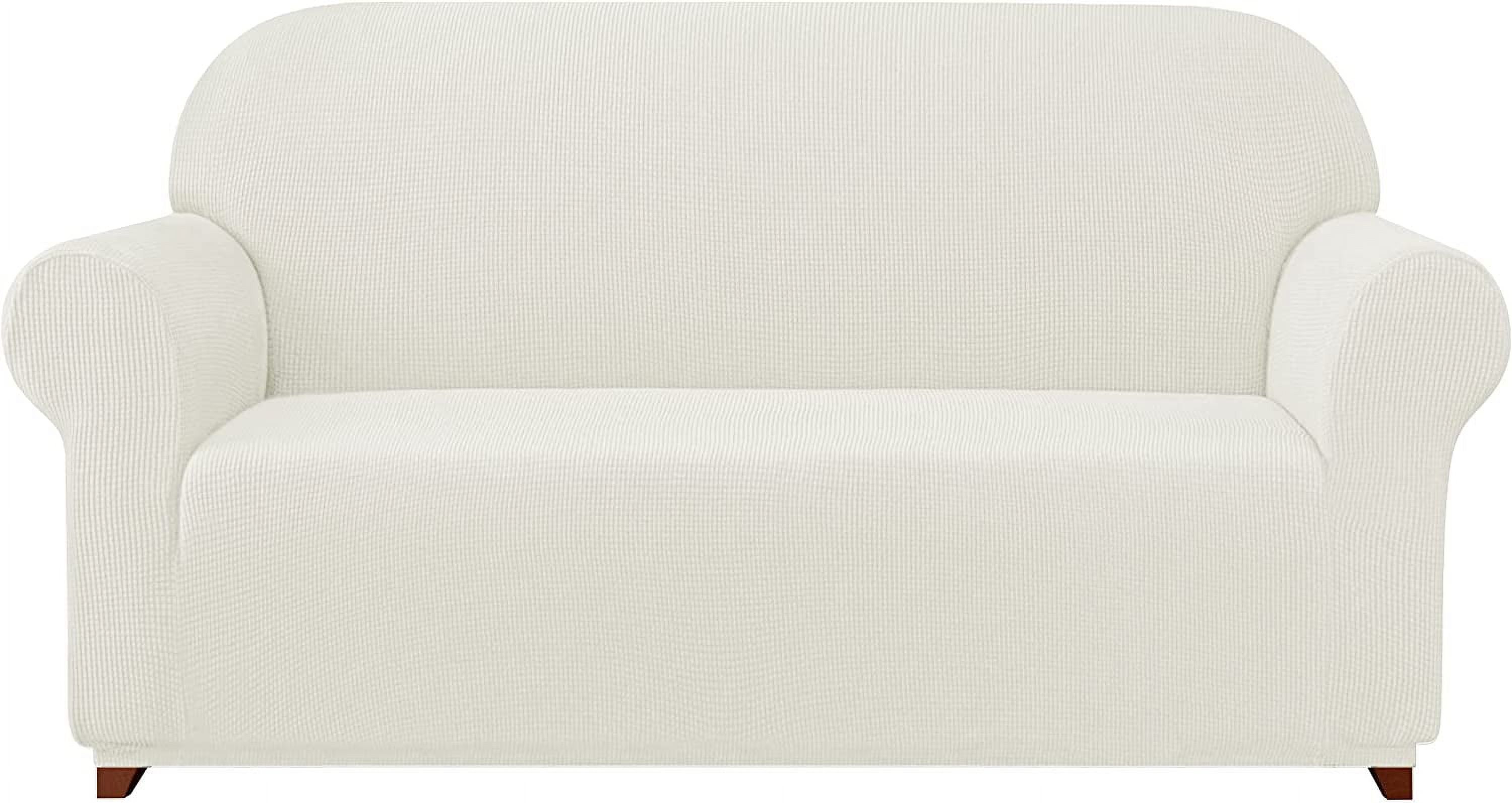 Off-White Textured Grid Stretch Sofa Slipcover