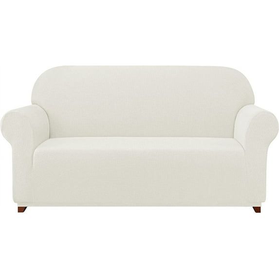Off-White Textured Grid Stretch Sofa Slipcover