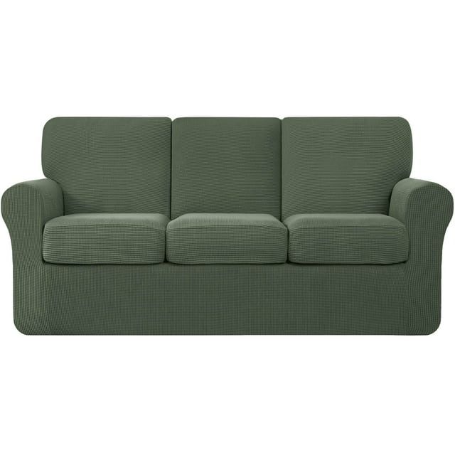 Olive Drab Stretch Sofa Slipcover Set with Cushion Covers