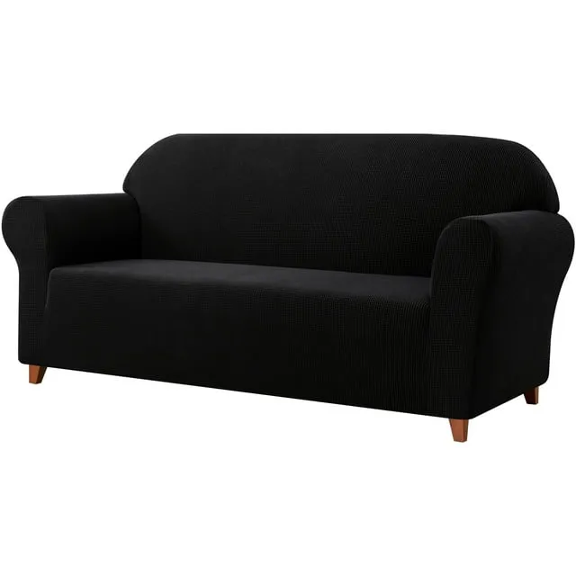 Black Stretch Textured Grid Sofa Slipcover
