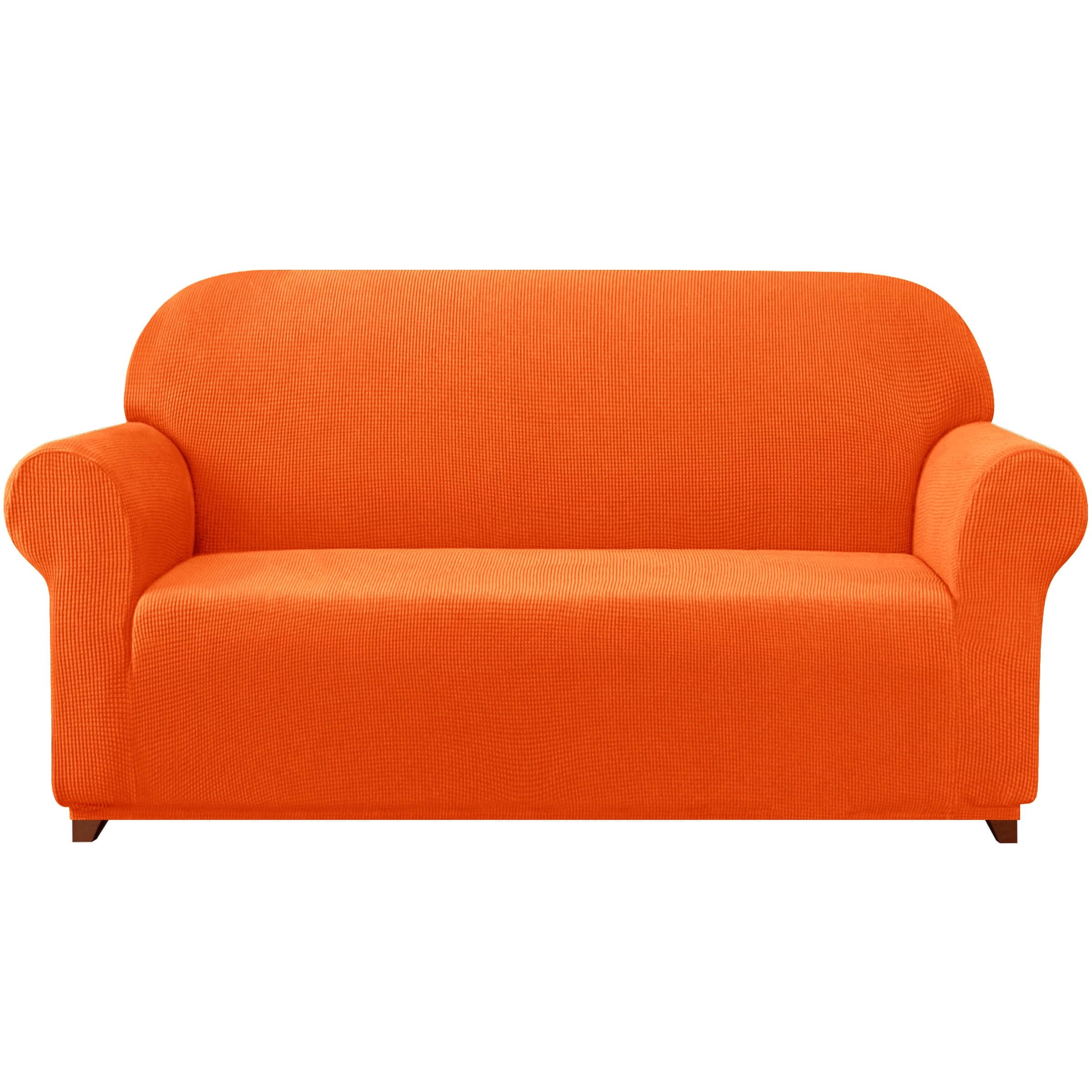 Subrtex Spandex Stretch Textured Grid Sofa Cover in Vibrant Orange