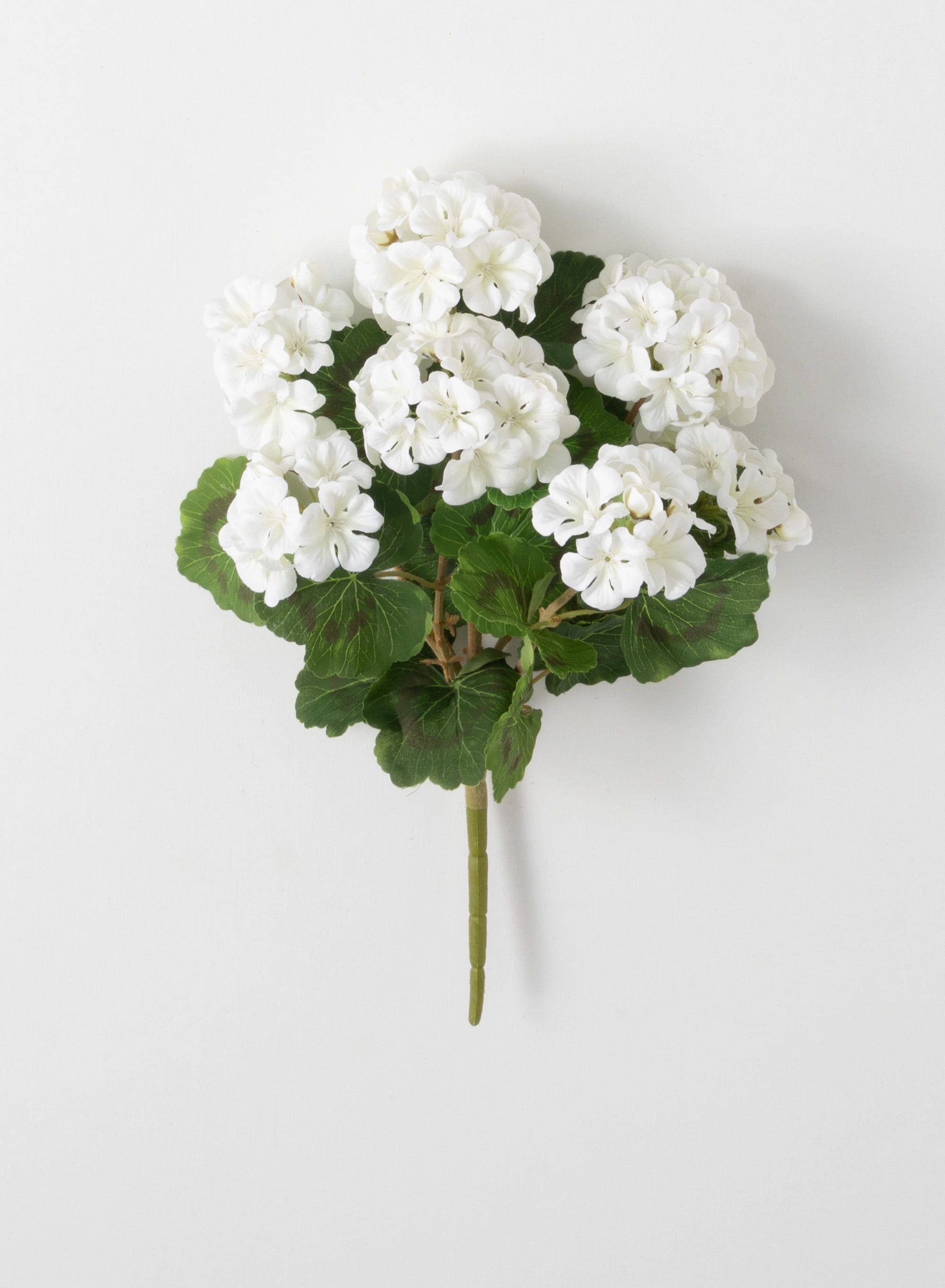 White Plastic Artificial Geranium Bush for Outdoor Tabletop